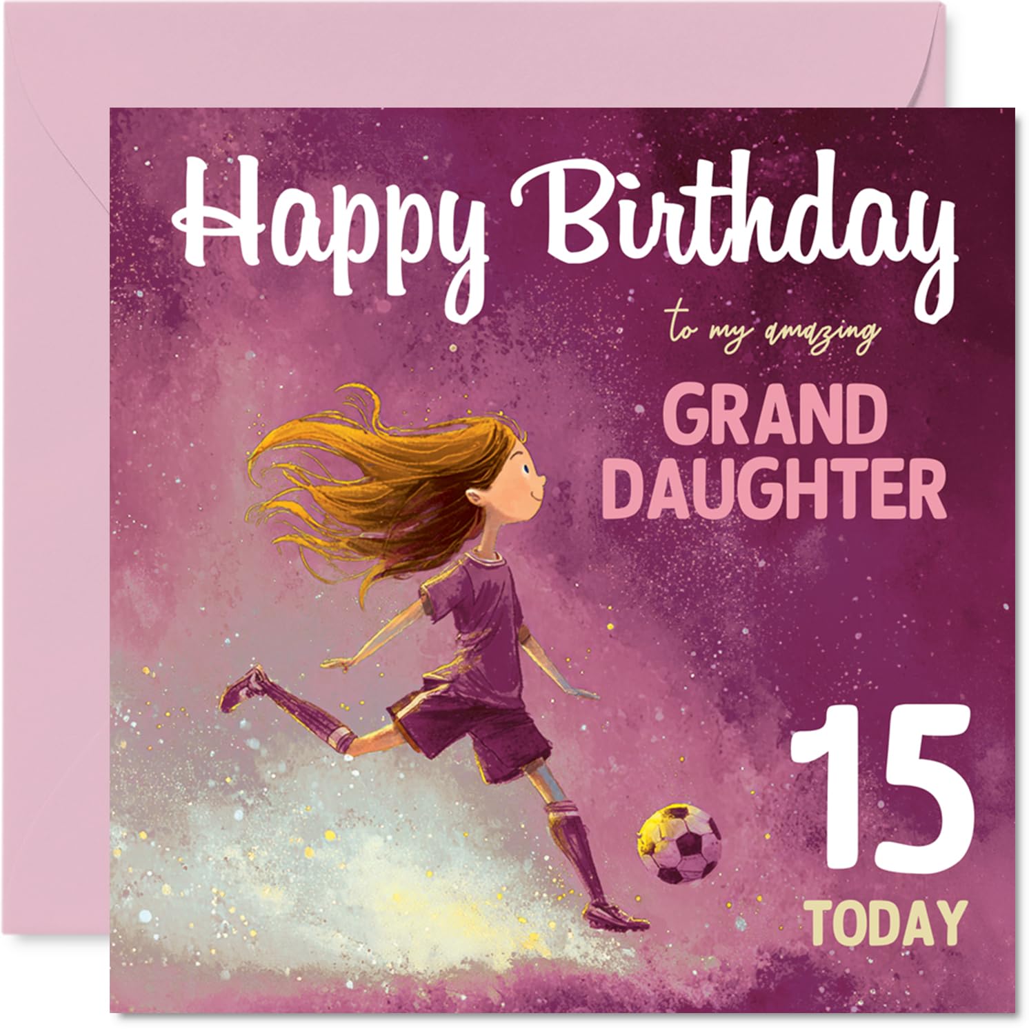 15th Birthday Cards for Granddaughter - Football Girl - Happy Birthday Card for 15 Year Old Girl Granddaughter Grandchild, 145mm Bday Greeting Cards