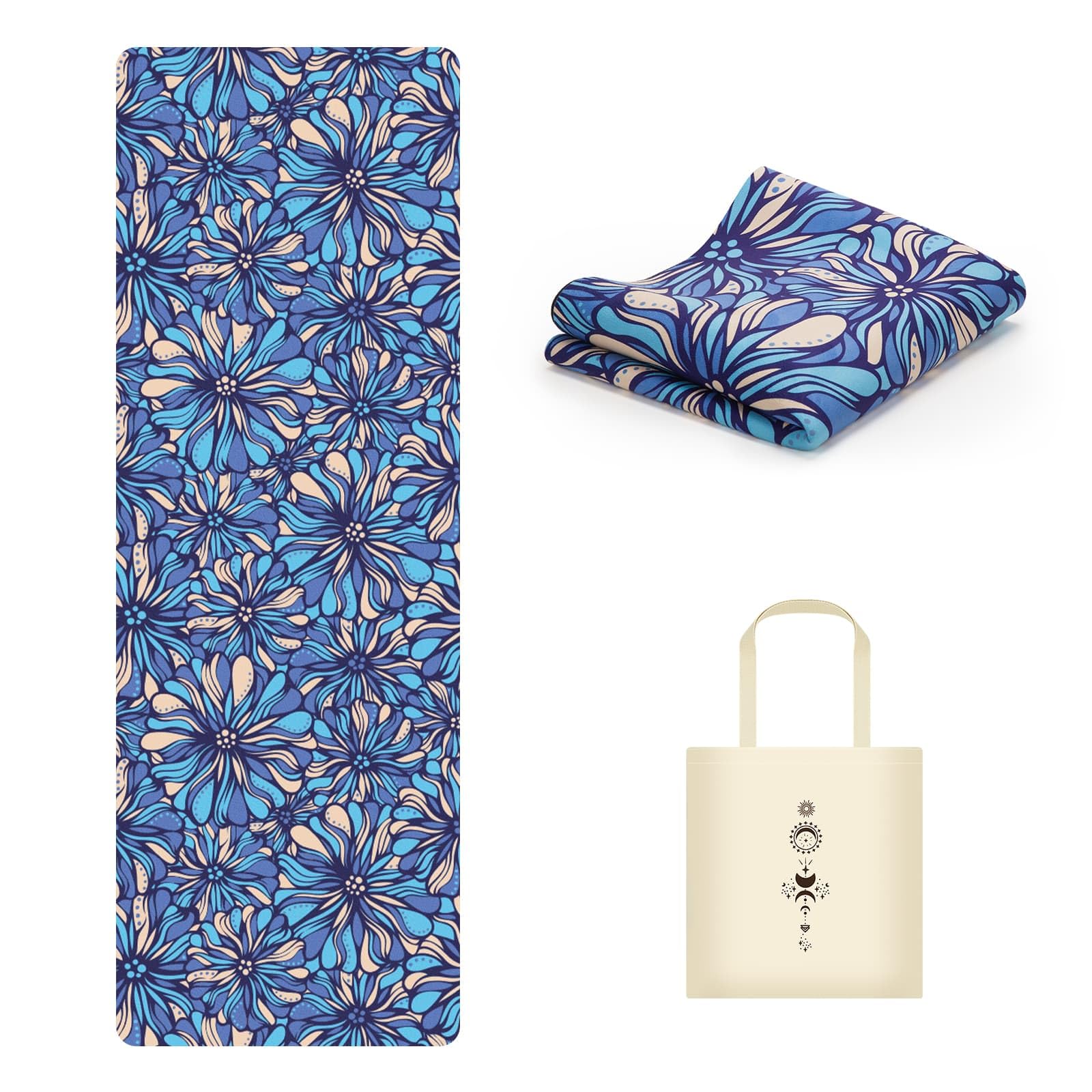 Tappetino Yoga Pieghevole da Viaggio, Fitness Antiscivolo per Allenamento Yoga e Pilates, 183x61 cm, Spessore 1,5 mm Blu