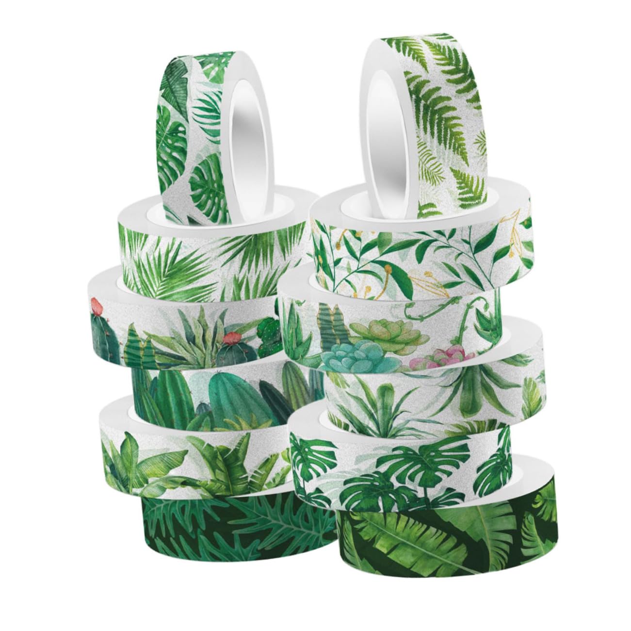 60rotoli Nastro Adesivo Washi Decorativo Autoadesivo e Facile Da Usare Per Scrapbooking Diario e Artigianato Stile Foglie Verdi Materiale Sicuro e Creativo