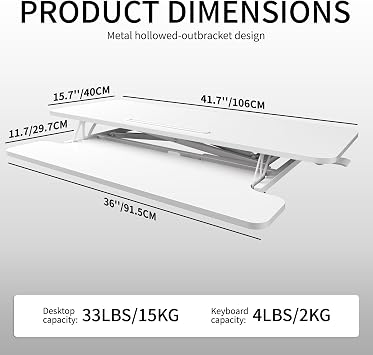 ERGOMAKER Standing Desk Converter, 106cm/42’’ Height Adjustable Desk Riser with Wide Keyboard Tray,Sit to Stand Desk Riser for Dual Monitors, White