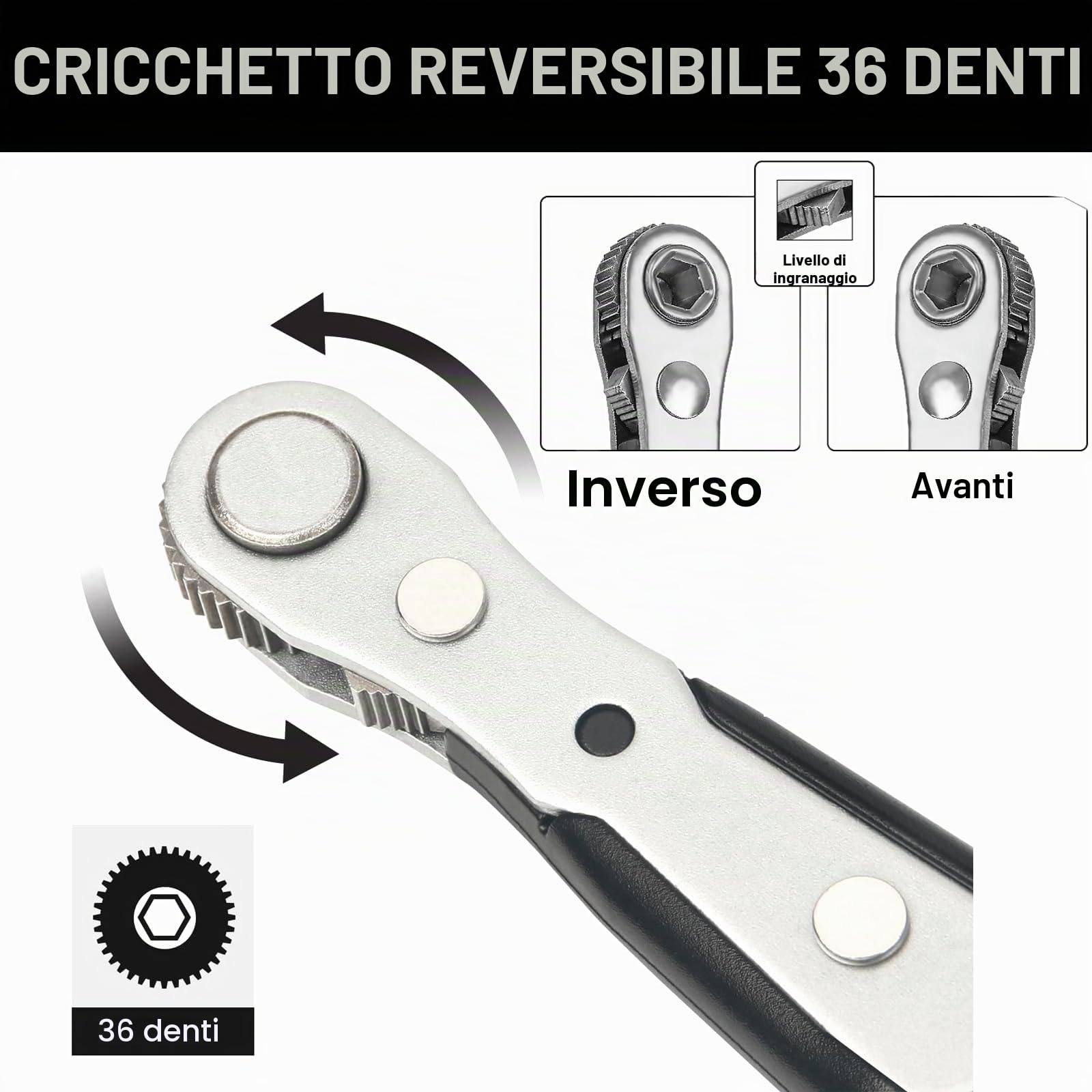 Chiave a cricchetto magnetica, mini cacciavite a cricchetto con Phillips, a taglio, Torx, esagonale, quadrato, Pozidriv per auto, biciclette, casa, fai da te(36-denti)