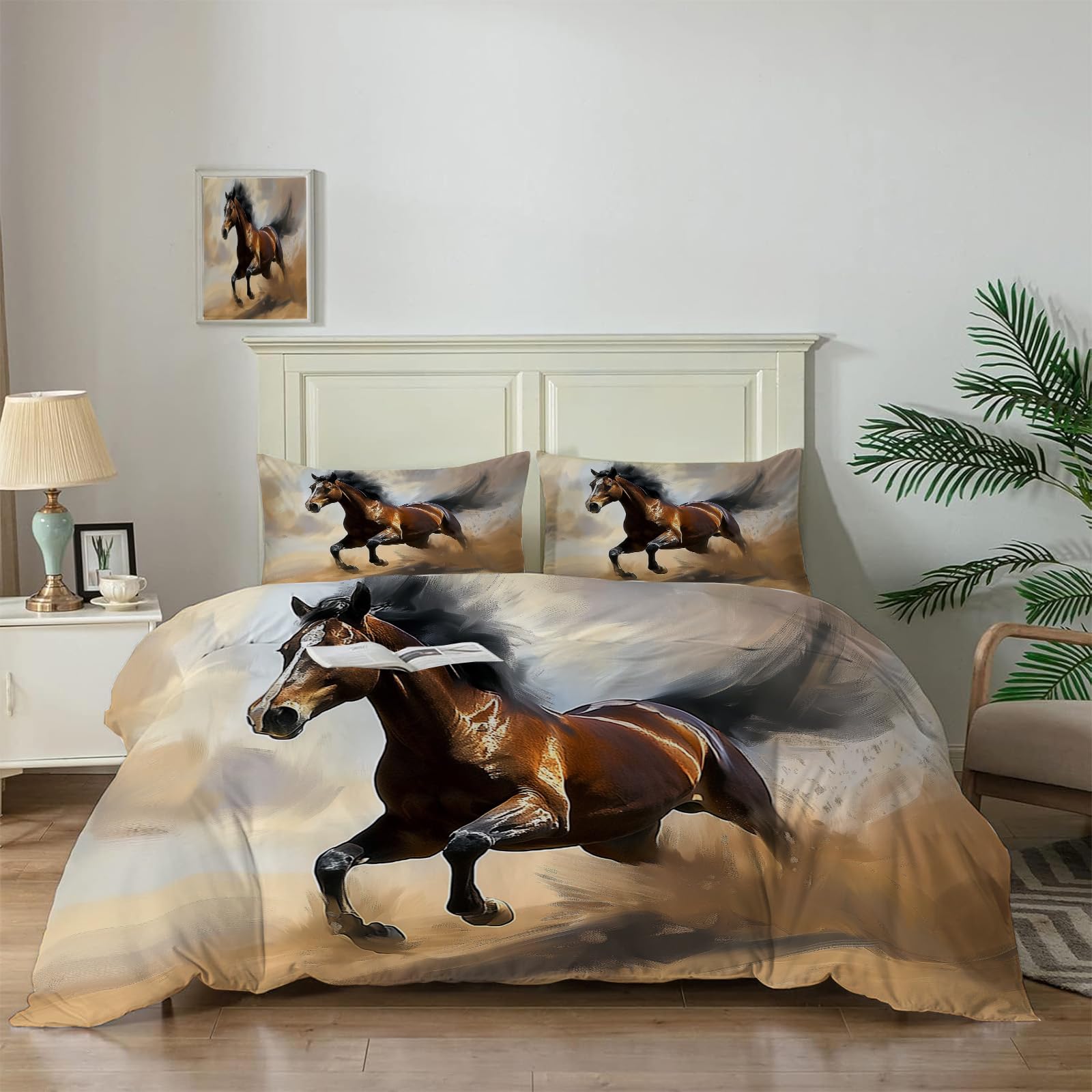 Housse de couette cheval brun 240x260 pour créer une décoration de chambre chic et romantique