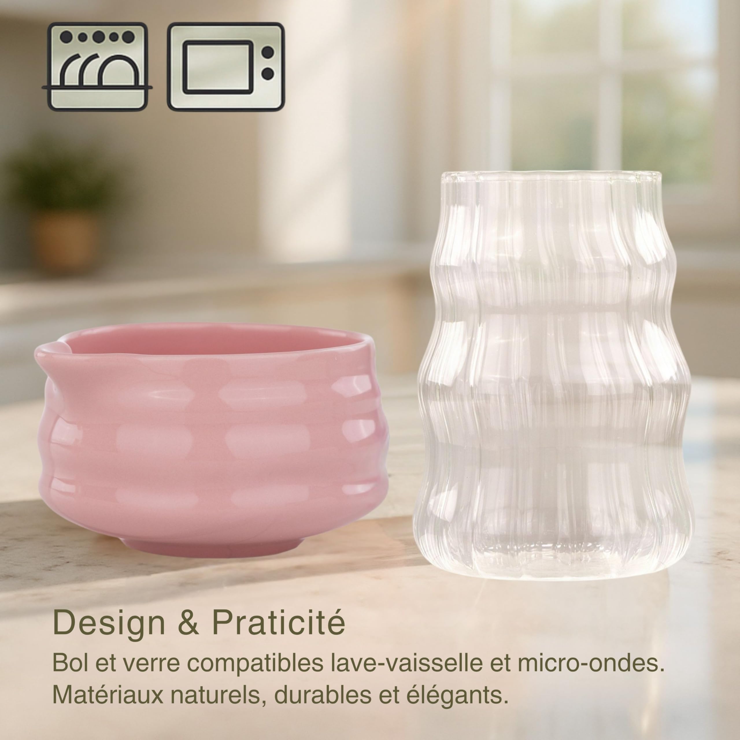 Kit Matcha – Matcha Kit Complet avec Bol Matcha 530ml Bec Verseur, Fouet Matcha Électrique & Chasen Bambou – Coffret Matcha Rose Premium, Set Matcha Débutant avec Accessoires Thé Matcha
