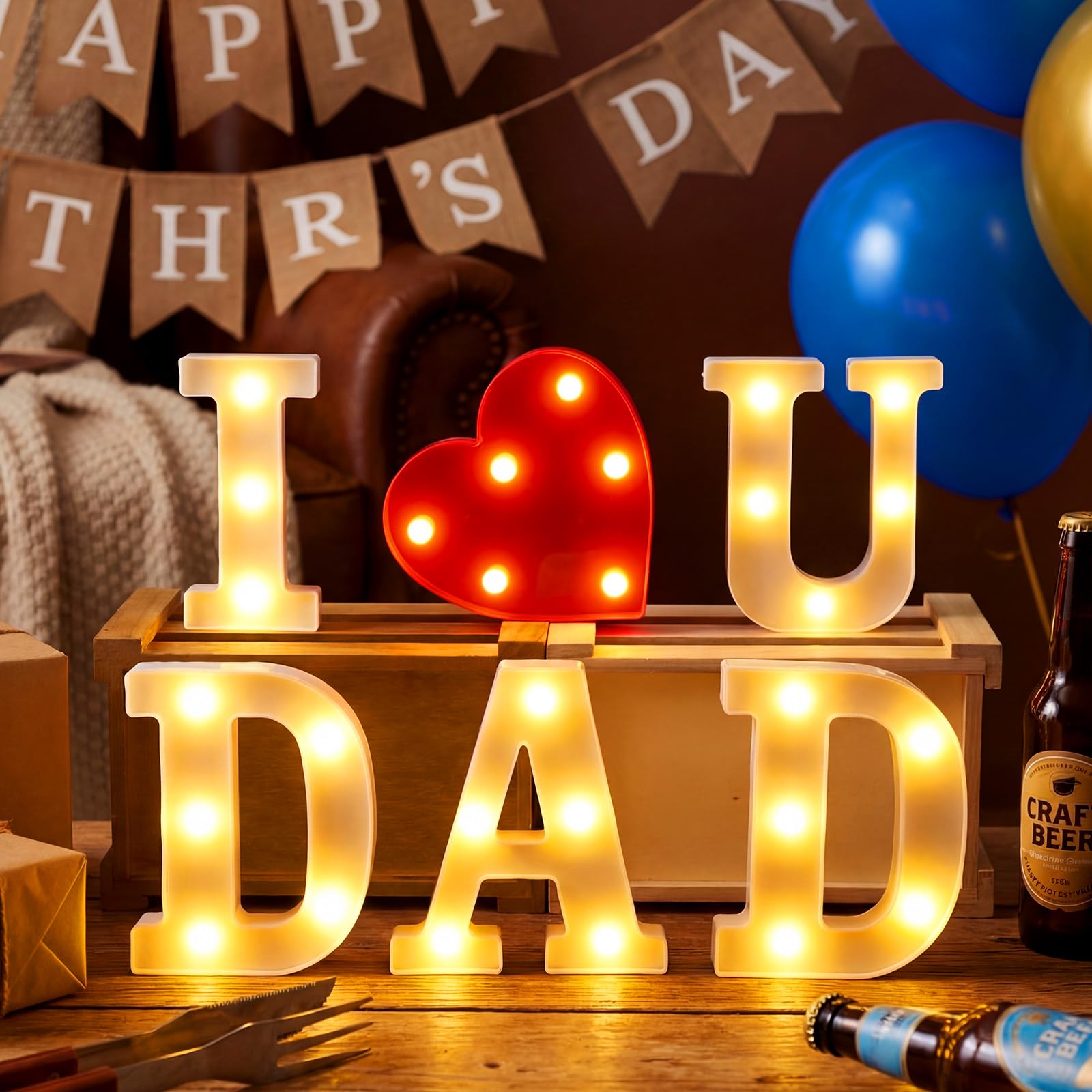 Aurelema Sukkot Large LED Letter Sign LED Lights, I Love Dad, 8.27 Inches