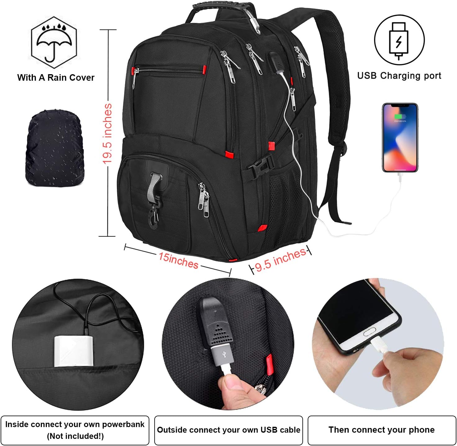 Gеt Chеар Prісе Travel Backpack for Men Women,Extra Large 17 Inch Laptop Bag with USB Port & Rain Cover for College School Bookbags,TSA Friendly Water Resistant Business Computer Bag with Luggage Strap (M100_Black_L) Uр Tо 50% оƒƒ Travel Backpack for Men Women,Extra Large 17 Inch Laptop Bag with USB Port & Rain Cover for College School Bookbags,TSA Friendly Water Resistant Business Computer Bag with Luggage Strap (M100_Black_L)