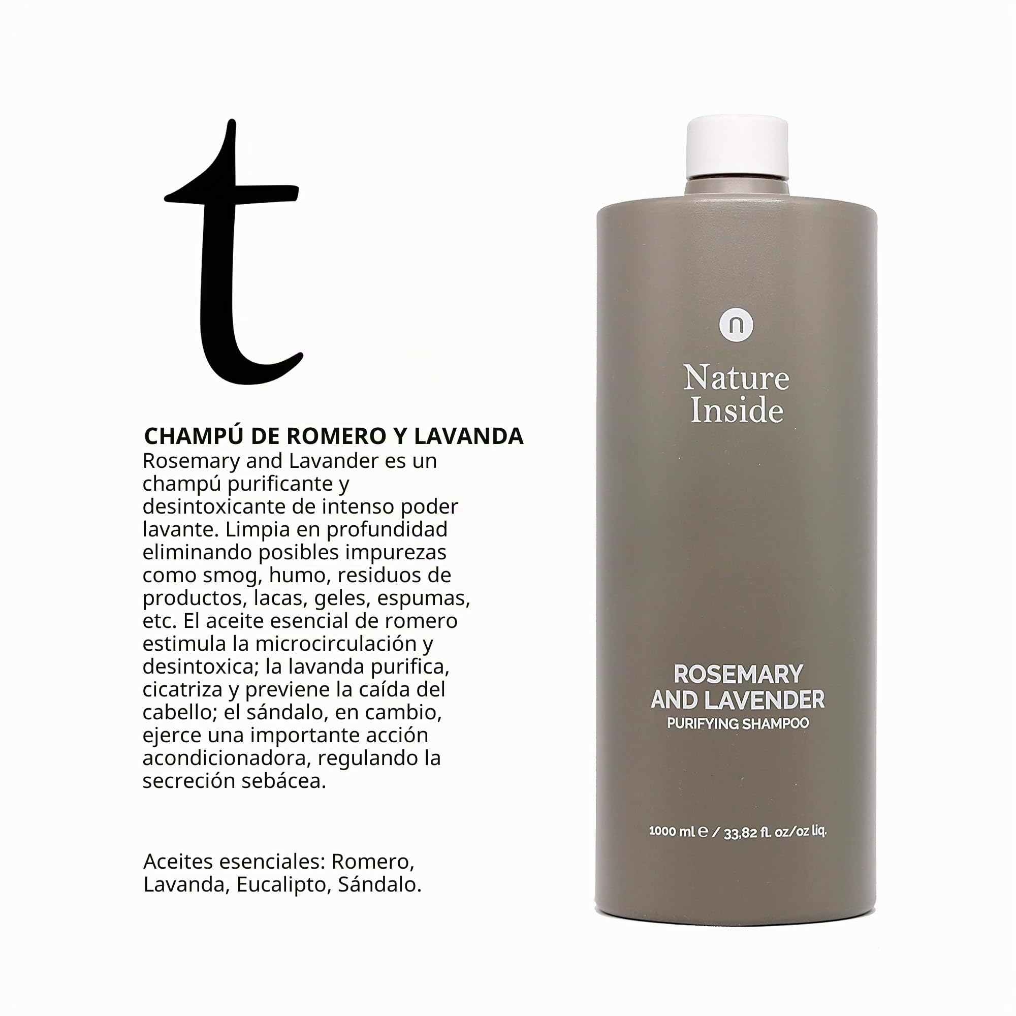 Naturalmente - Champú purificador de romero y lavanda, 1000 ml