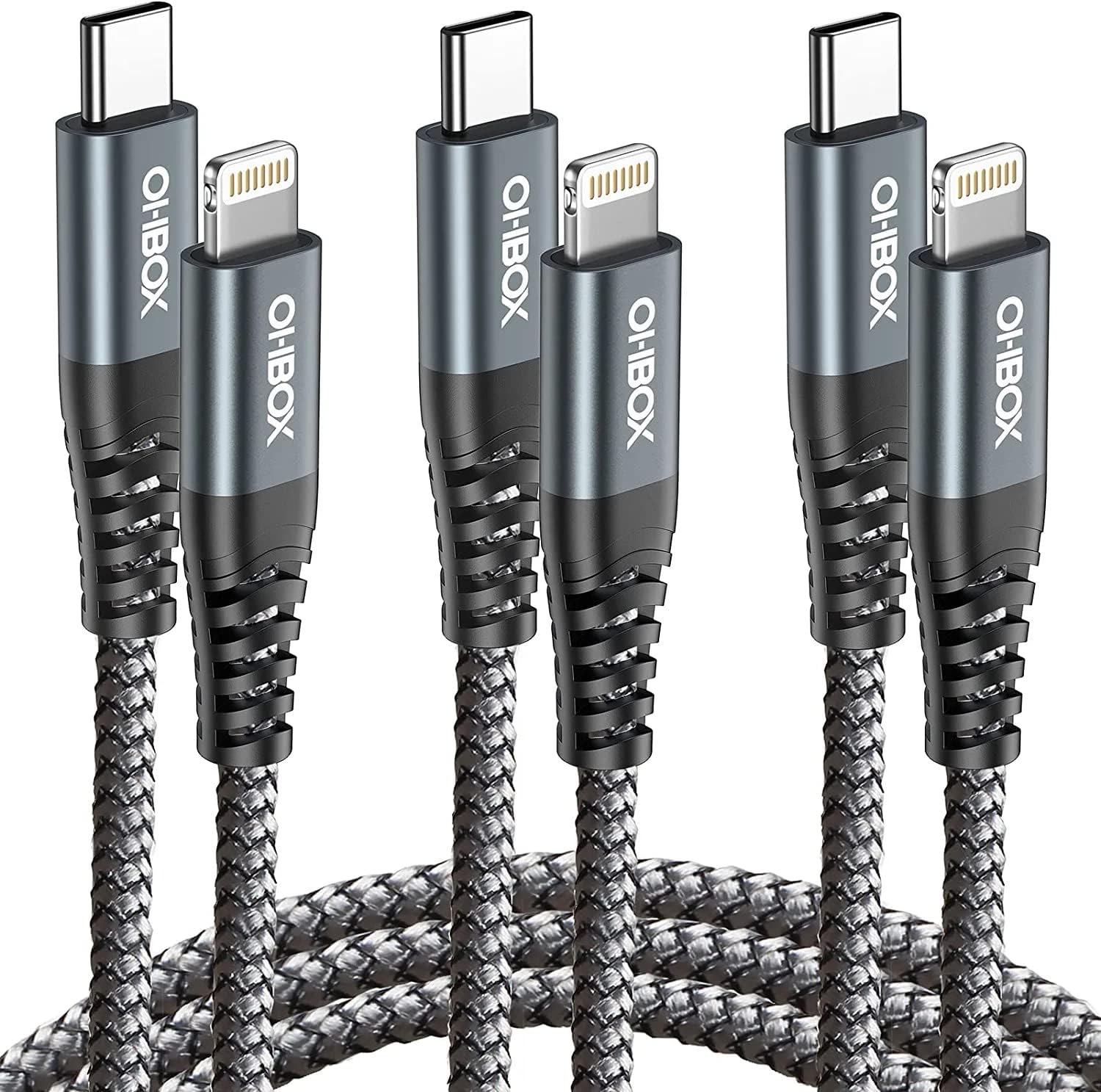 ohbox Cavo lungo da USB C a Lightning 3 m, confezione da 3 pezzi, cavo di ricarica rapida da tipo C a Lightning per iPhone 14 13 12 11 Pro Max XR XS 8 Plus iPad