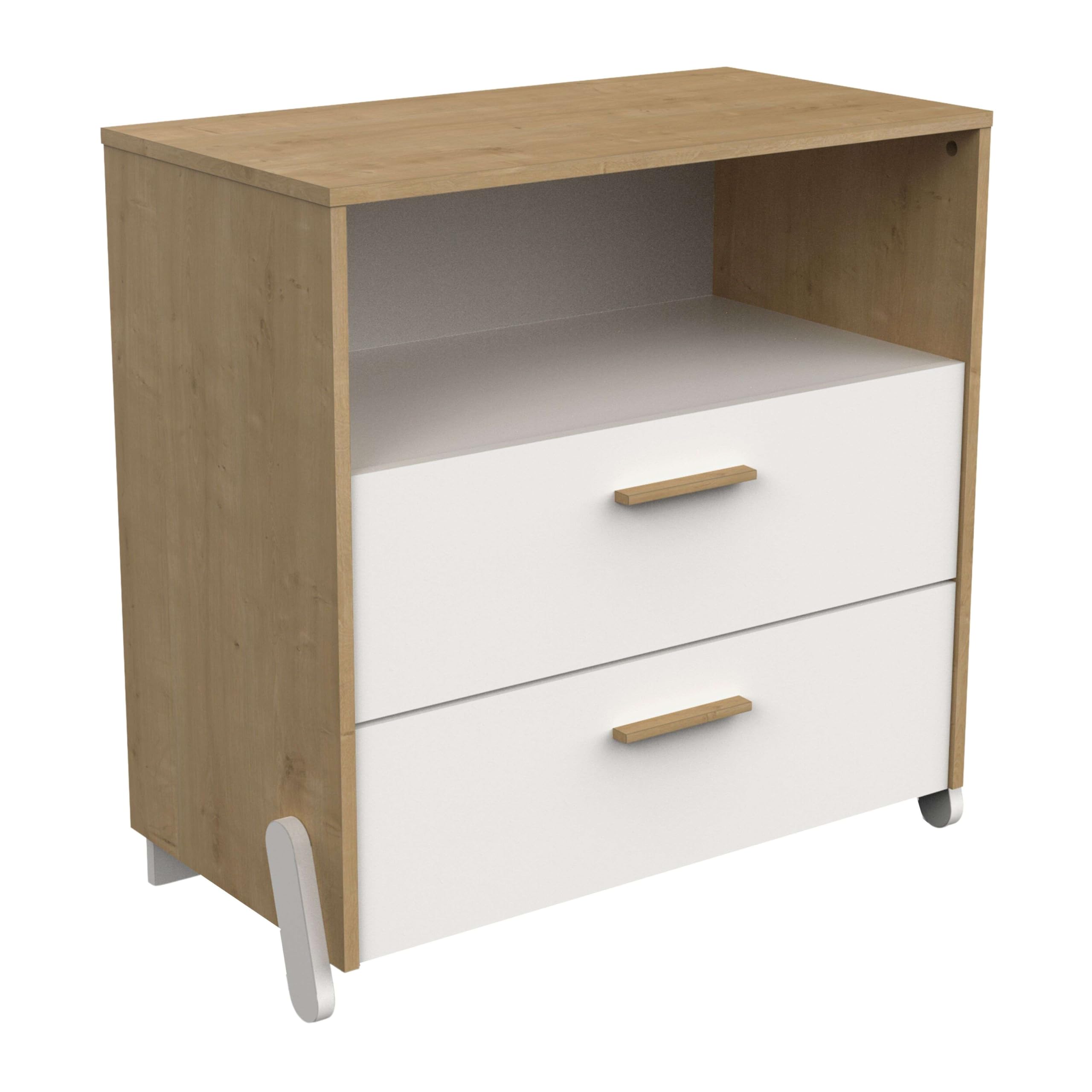 Miroytengo Cómoda Juvenil Infantil Naili 2 Cajones Dormitorio Roble Hamilton y Blanco Mate 73X74 cm