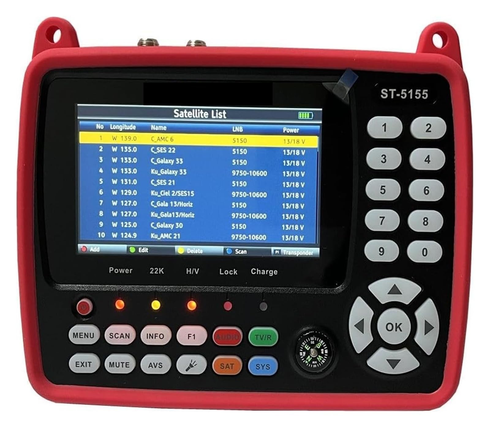 ST-5155 Buscador de señal satelital Digital DVB-S2 + DVB-C + DVB-T2 Detector de medidor de señal con Pantalla de 4,3 Pulgadas Borrar Pantalla(ST-5150)