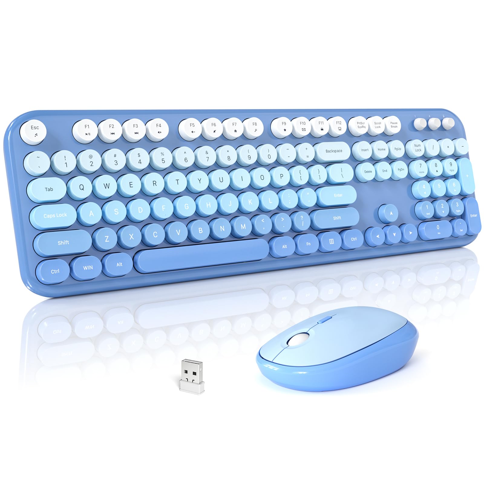 Photo 1 of ***FOR PARTS ONLY NON-FUNCTIONAL**** MOFII Wireless Keyboard and Mouse Combo, Cute Keyboard Full Size and Wireless Mouse, 2.4GHz Retro Typewriter Keyboard Mouse Set for PC/Desktop/Laptop/Windows (Blue Gradient)