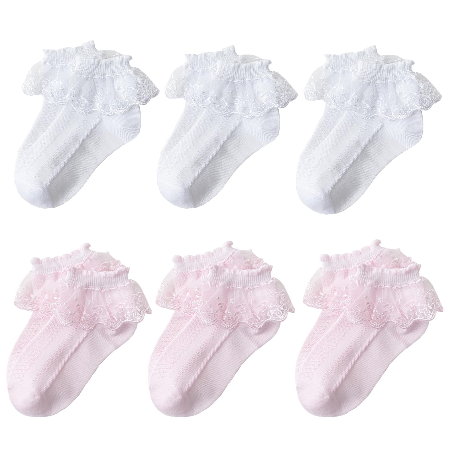 Jupsk Calcetines de Encaje para Niña Calcetines Tobilleros Bebe Verano Calcetines Calados Algodón Calcetines Juego Calcetines Escolares Blanco Rosa Bailarina Calcetines Danza Infantiles 3-10 Años 6 pares