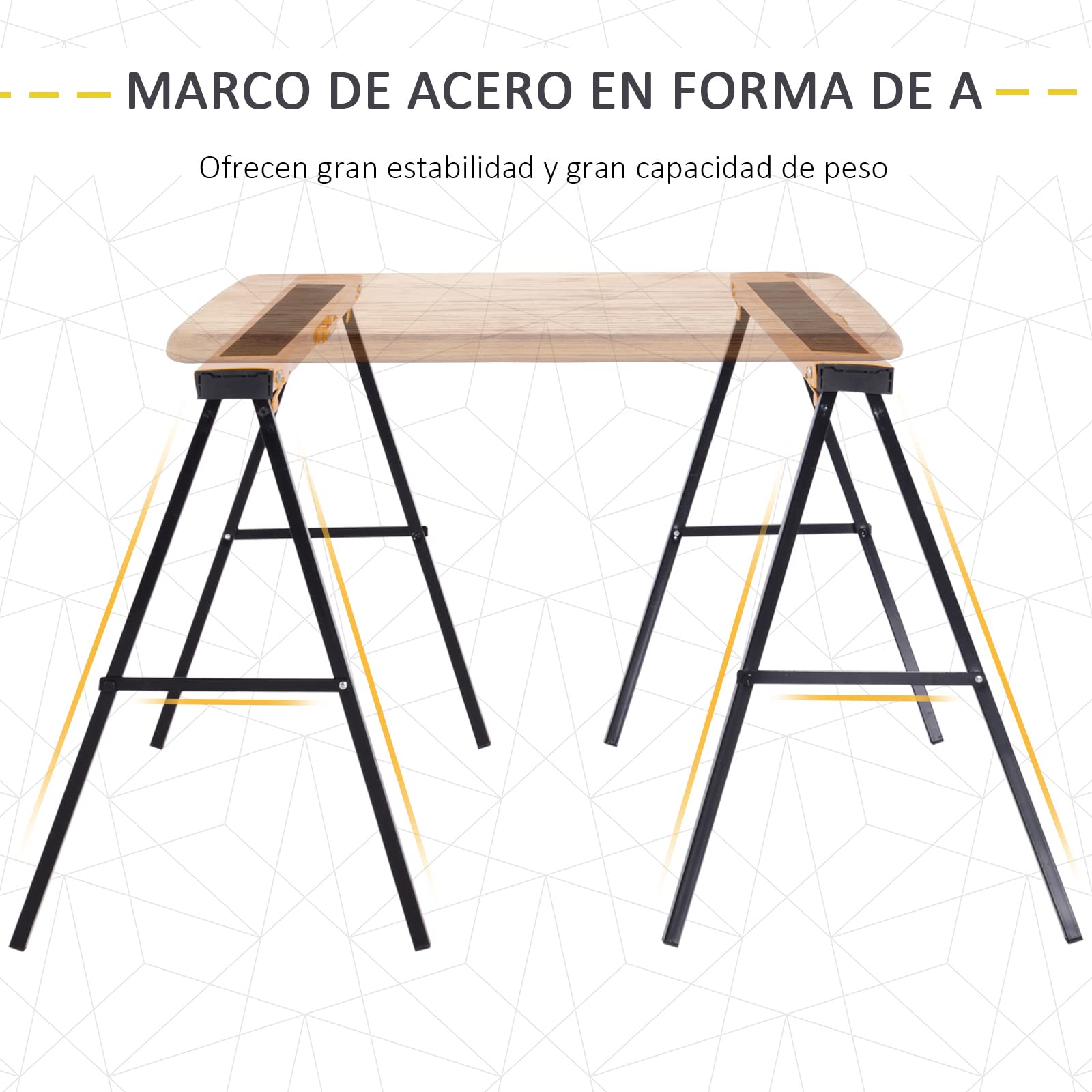 DURHAND Caballete de Sierra con Patas Plegables Metálicos 2 Piezas para Mesa y Trabajo con Asa Almohadilla Antideslizante Carga Máx. 125kg Acero