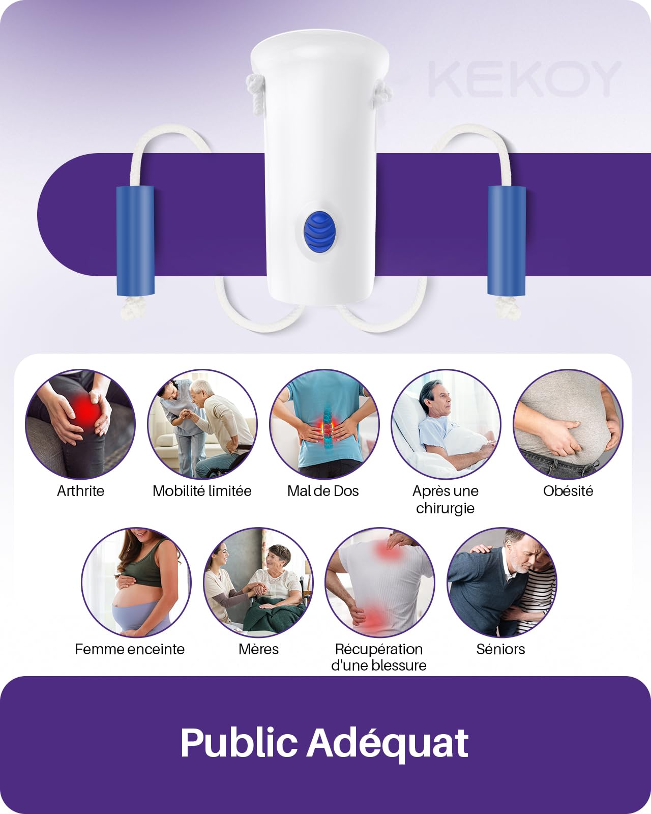 Kekoy enfile-chaussettes, solution simplifiée face à l’aide à 3 doigts | pratique pour seniors, post-op. hanche, femmes enceintes et personnes à mobilité réduite, 11,4cm, 1 paquet, blanc