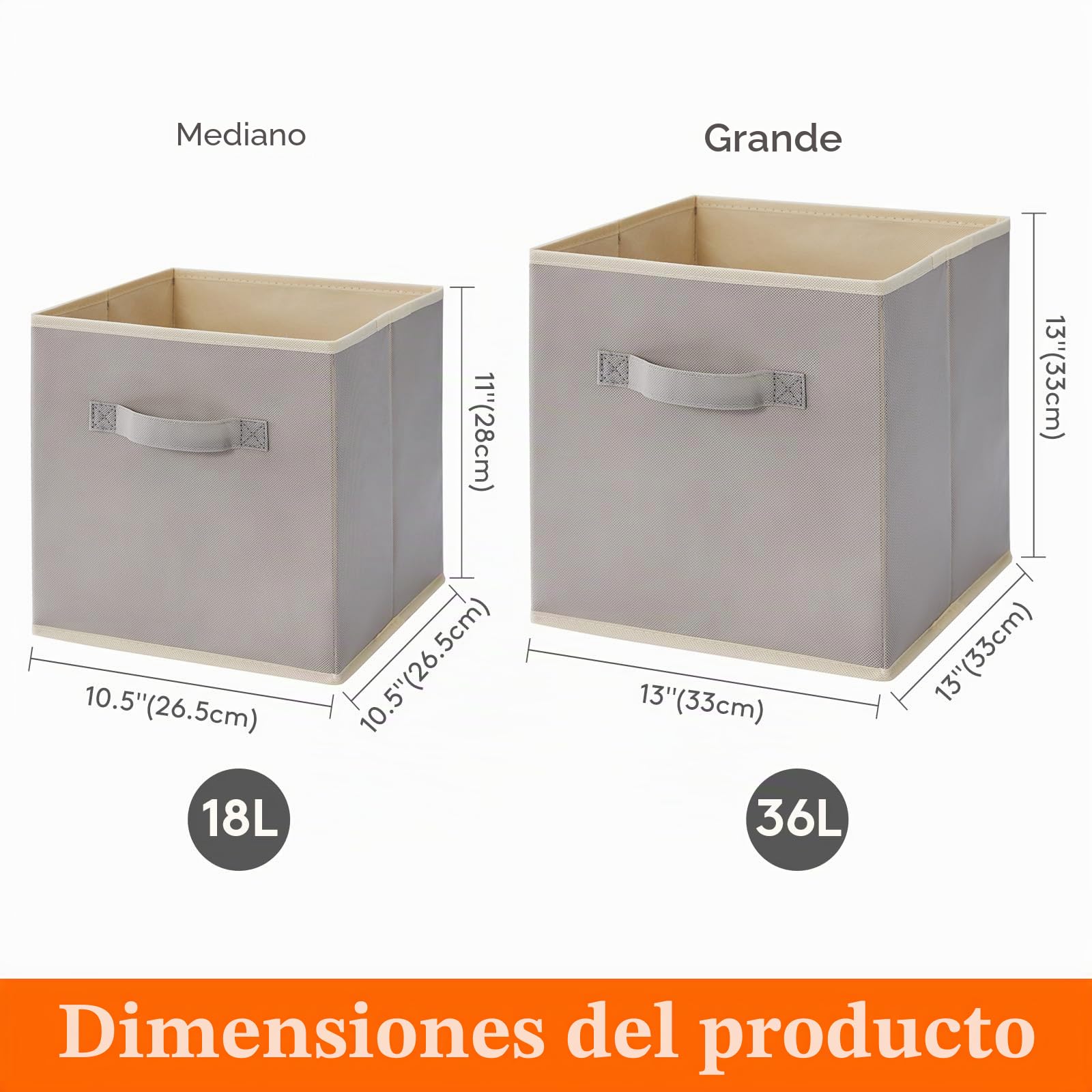 Lifewit Cubos de almacenamiento plegables, Cestas de Almacenamiento de Tela, Cajas de Almacenamiento con asas, Organizadores para ropa, Juguetes, 33 x 33 x 33 cm, 36 L, Juego de 10, Gris Claro