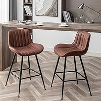 Whiterye Brown Velvet Bar Stools Set of 2 - 24 Inch Counter Height Armless Upholstered Barstools for Kitchen Island Home Bar
