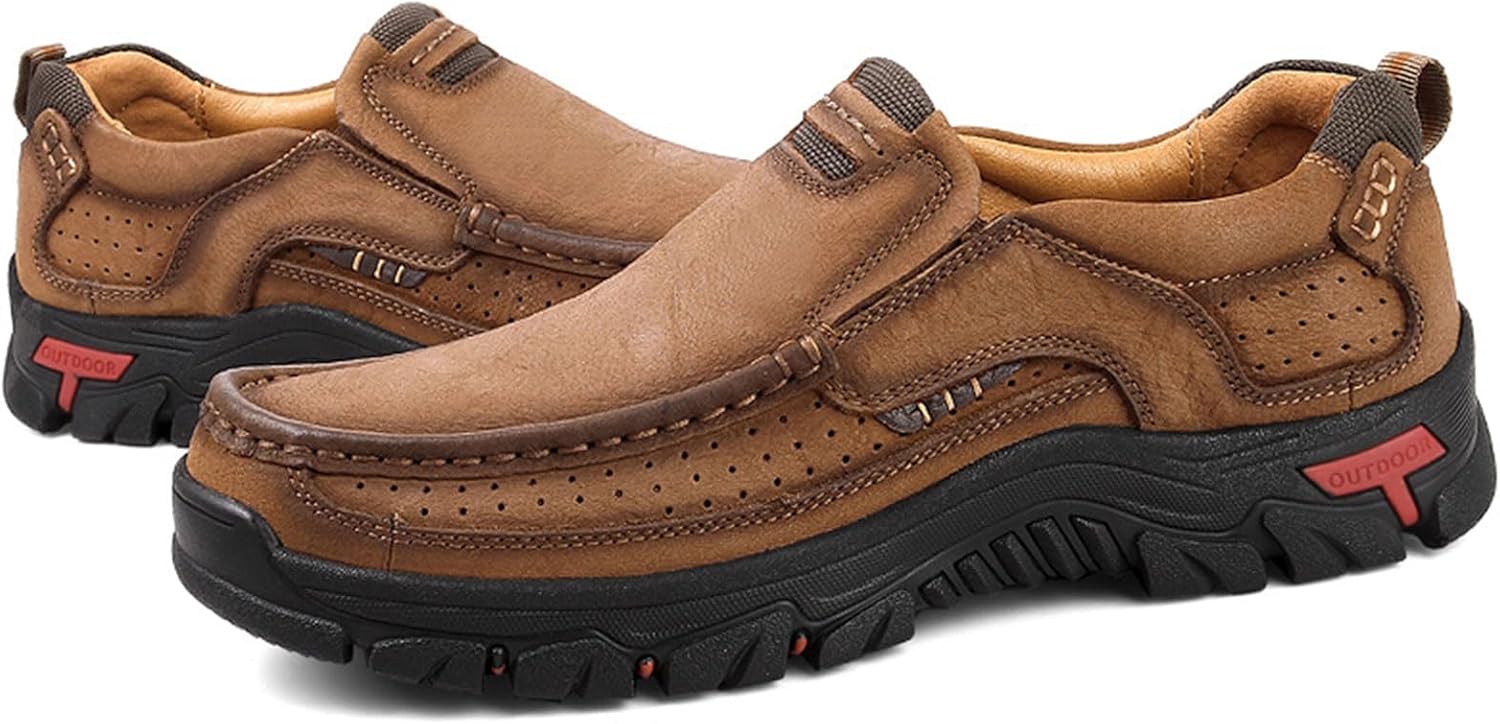 Venshine Mens Walking Shoes Leather Lightweight Breathable Casual Slip On Loafers - Image 4