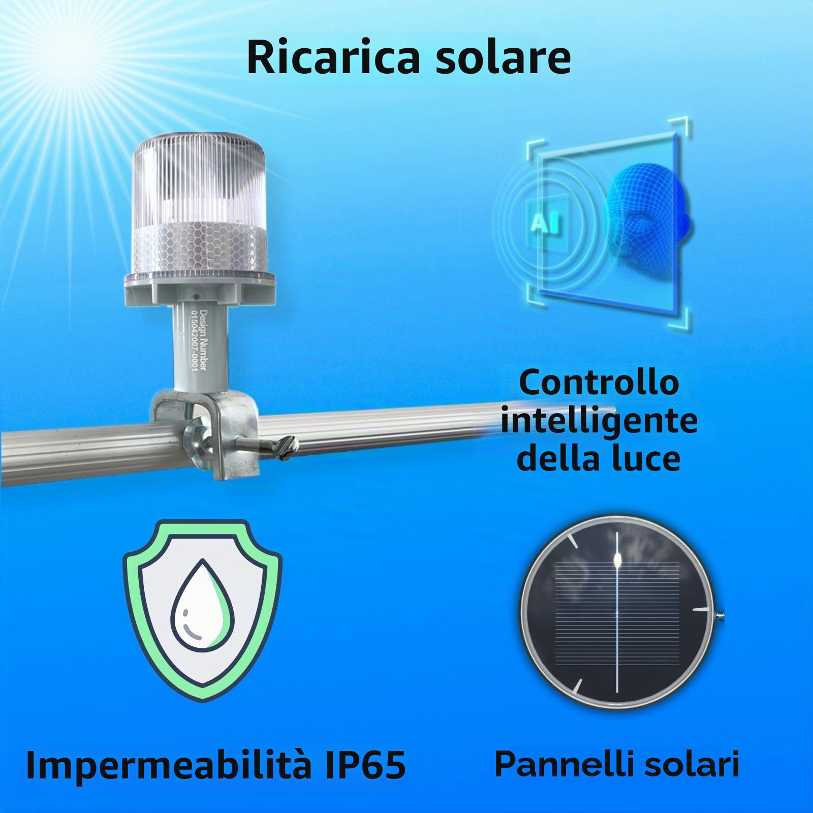 Cloud Fire Luce di navigazione solare per barche, luce di ancoraggio per barche con 3 modalità di illuminazione, luci di segnalazione a 360° IP65 Design impermeabile per avvisi di navi da vela, strade