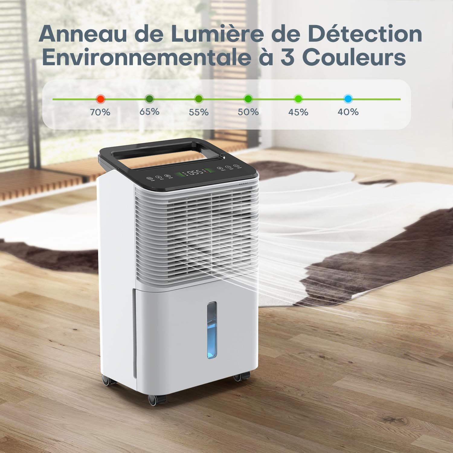 Deshumidificateur d air 16L/jour, Déshumidificateur de Chambre Ultra-silencieux, Contrôle Central Intelligent, Mode AUTO, Indicateur d'humidité, Minuterie 24H, Plus Puissant, Plus Efficace