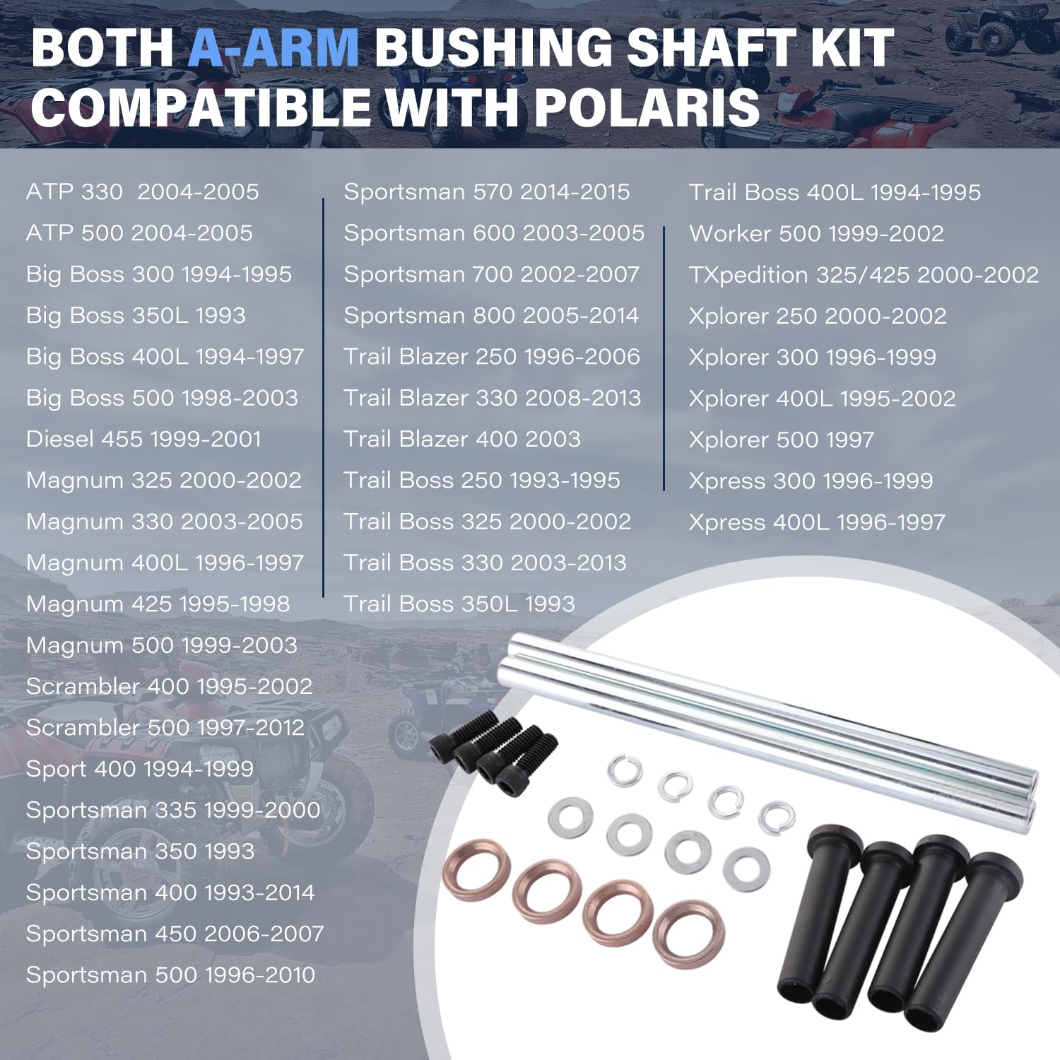 Kit di boccole per braccio ad A inferiore anteriore, compatibile con Polaris Sportsman 400 500 570 600 700 800, Trail Blazer 250 330 400 Trail Boss Xplorer Scrambler Magnum 325 330 425