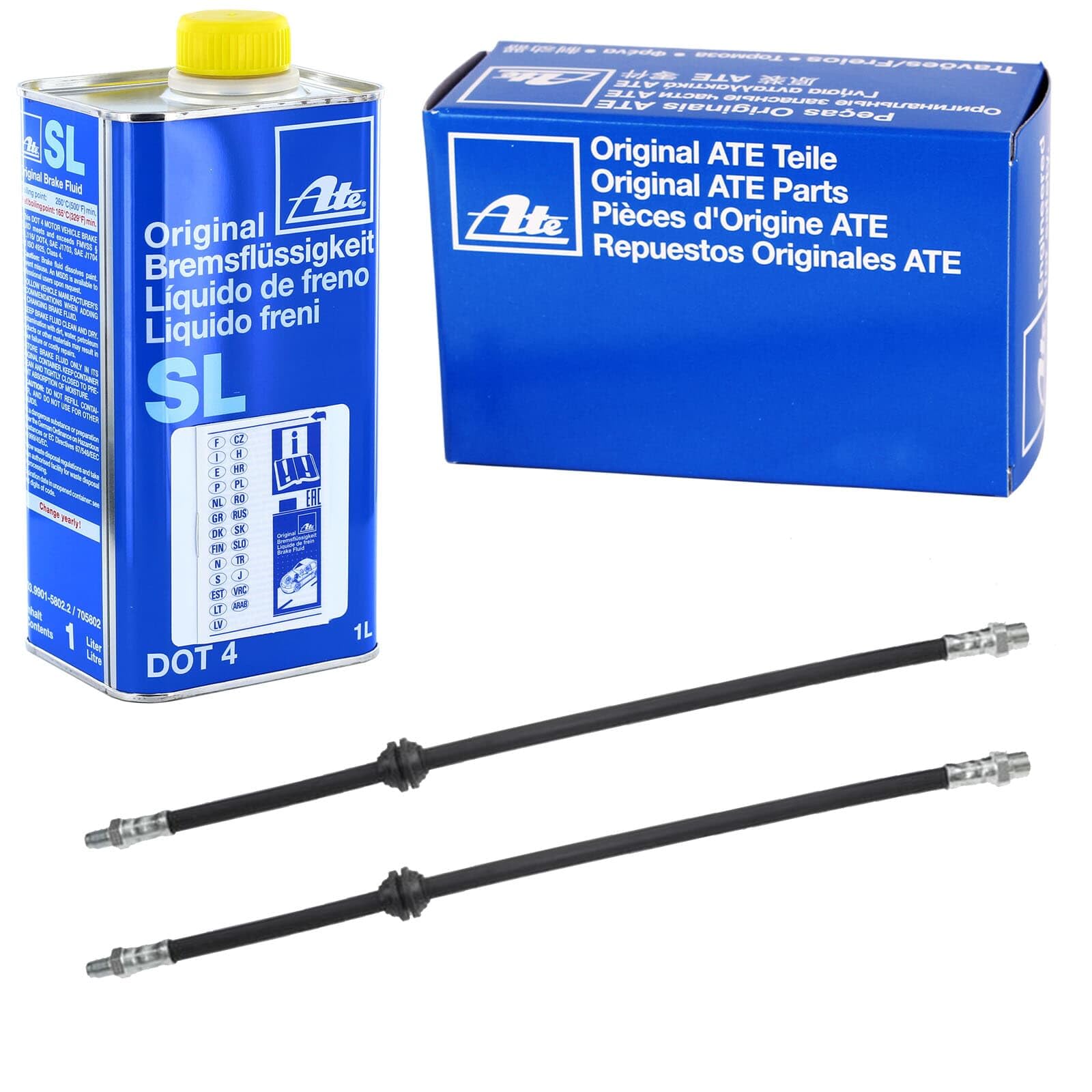 2xATE Bremsschlauch Vorderachse+1L ATE Dot 4