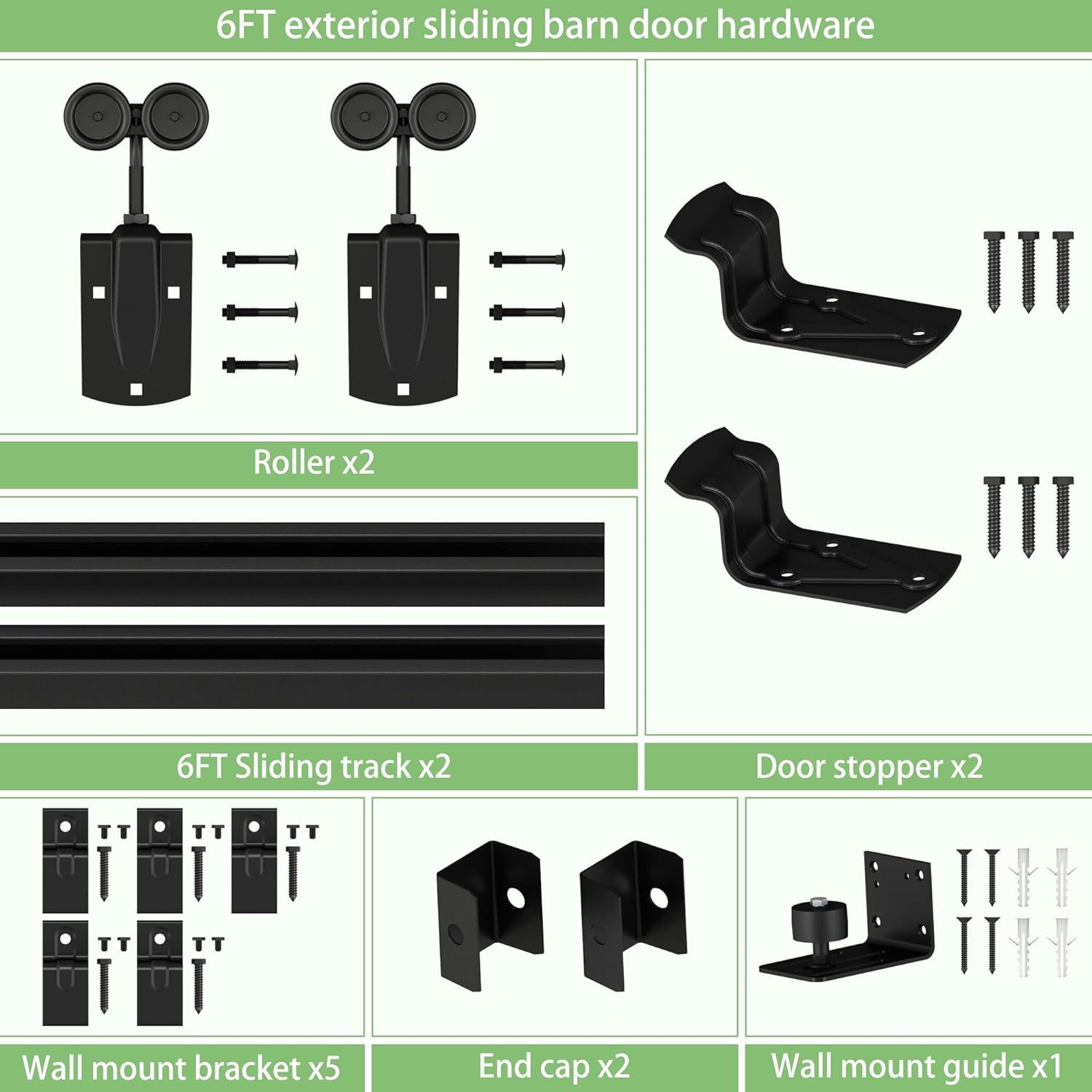 8FT Black Box Rail Exterior Sliding Barn Door Hardware Track Kit, Heavy Duty Barn Door Track Set, Wall Mount Outdoor Weatherproof Single Barn Door Hardware with 5 Track Brackets(No Doors）