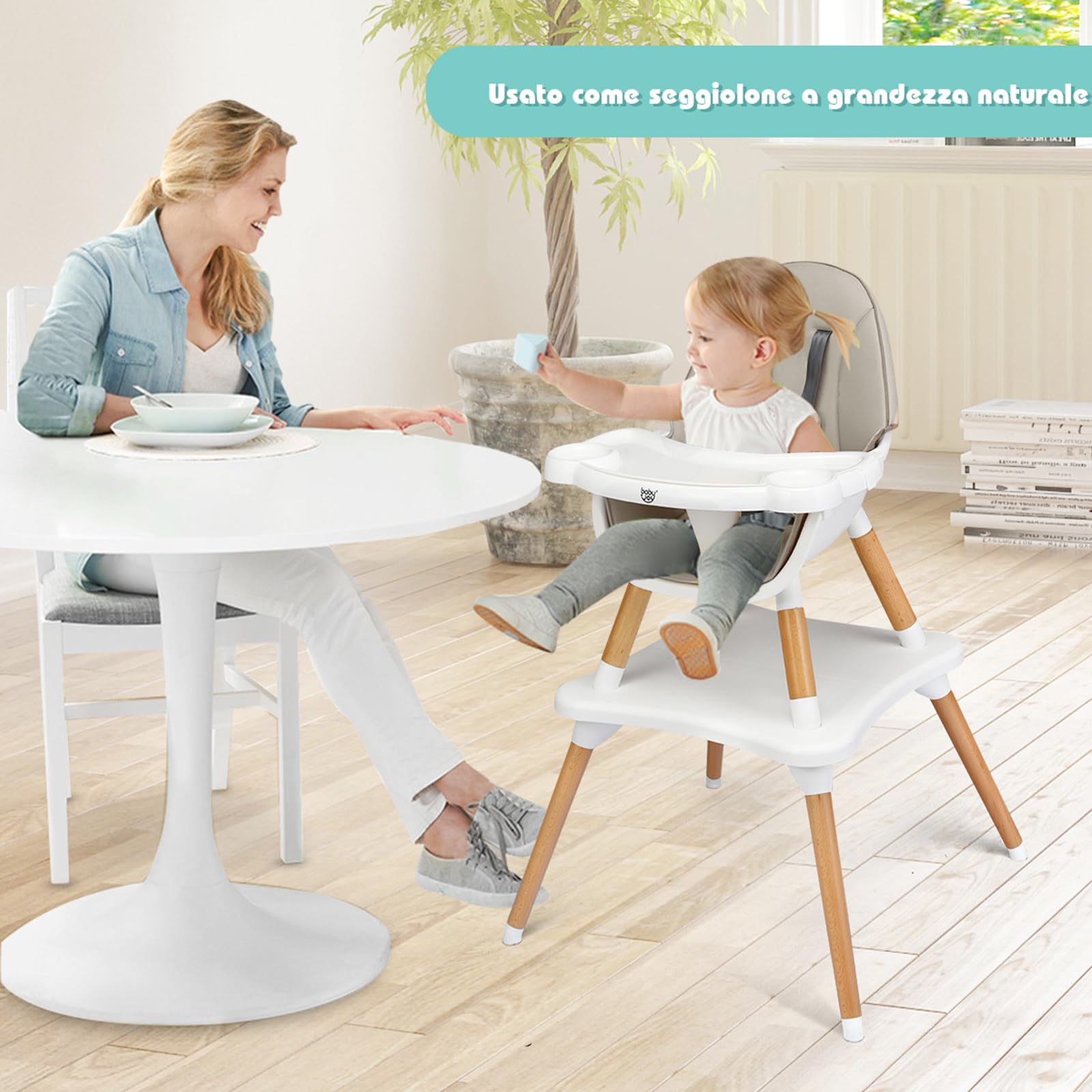 COSTWAY 4 in 1 Seggiolone Pappa, Seggiolone Evolutivo per Neonati Convertibile, con Cintura di Sicurezza, Vassoio Rimovibile, per Bambini 6-36 Mesi (Grigio)