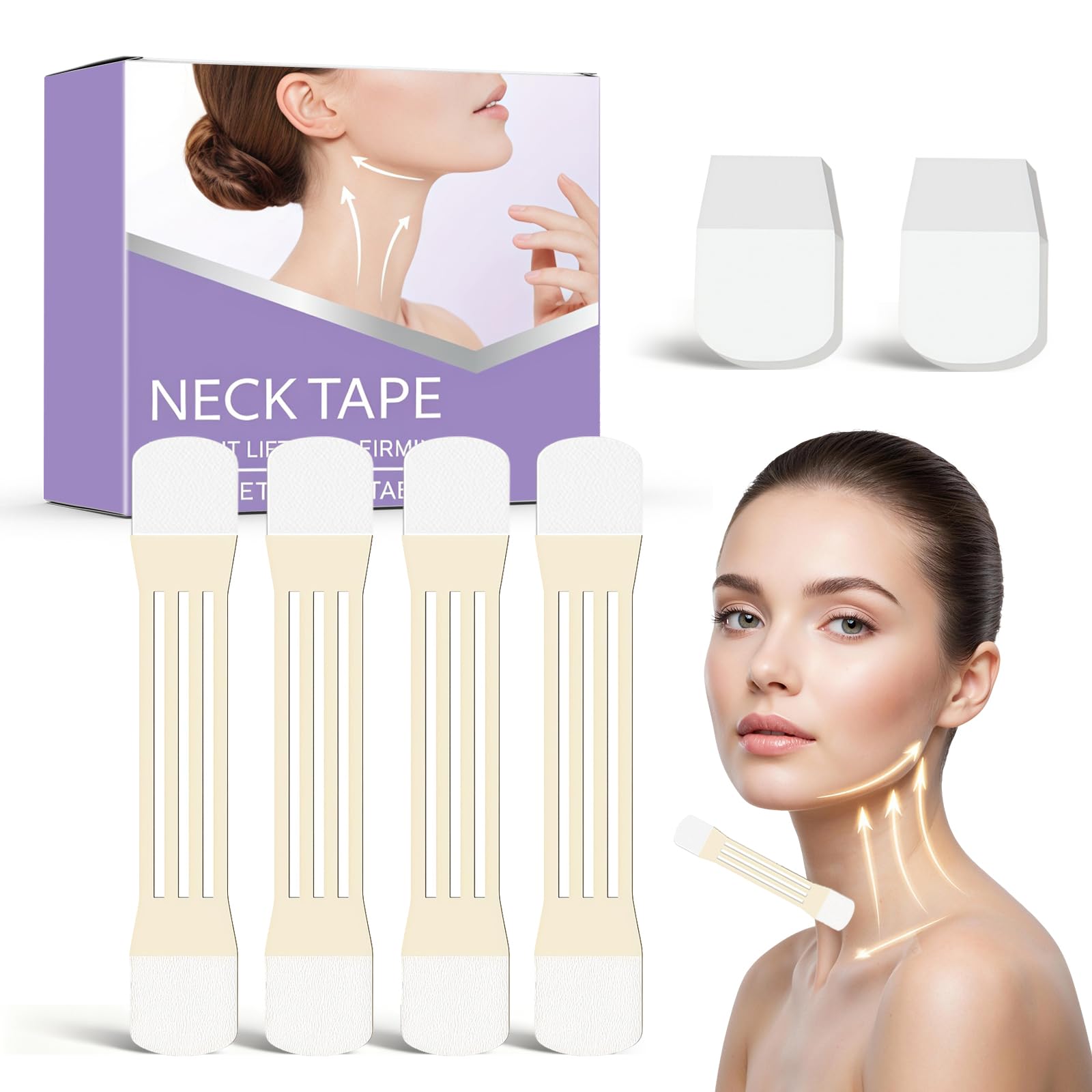 24 patch Adhésif De Lifting du Cou, Autocollant De Levage du Cou, 20 patch Invisibles + 4 Élastiques, accessori di bellezza anti-invecchiamento per Contour V Instantané, Visage, Yeux