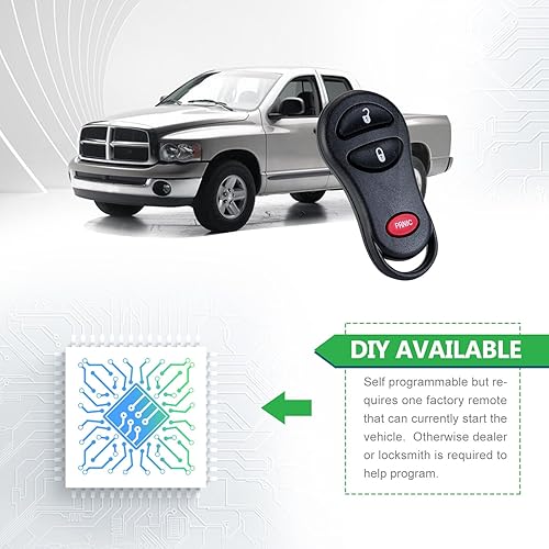Miniatura 4 de Reemplazo remoto del llavero del coche para Dodge GQ43VT17T se adapta a Ram 1500 2500 3500 2002 2003 2004 2005 (1)