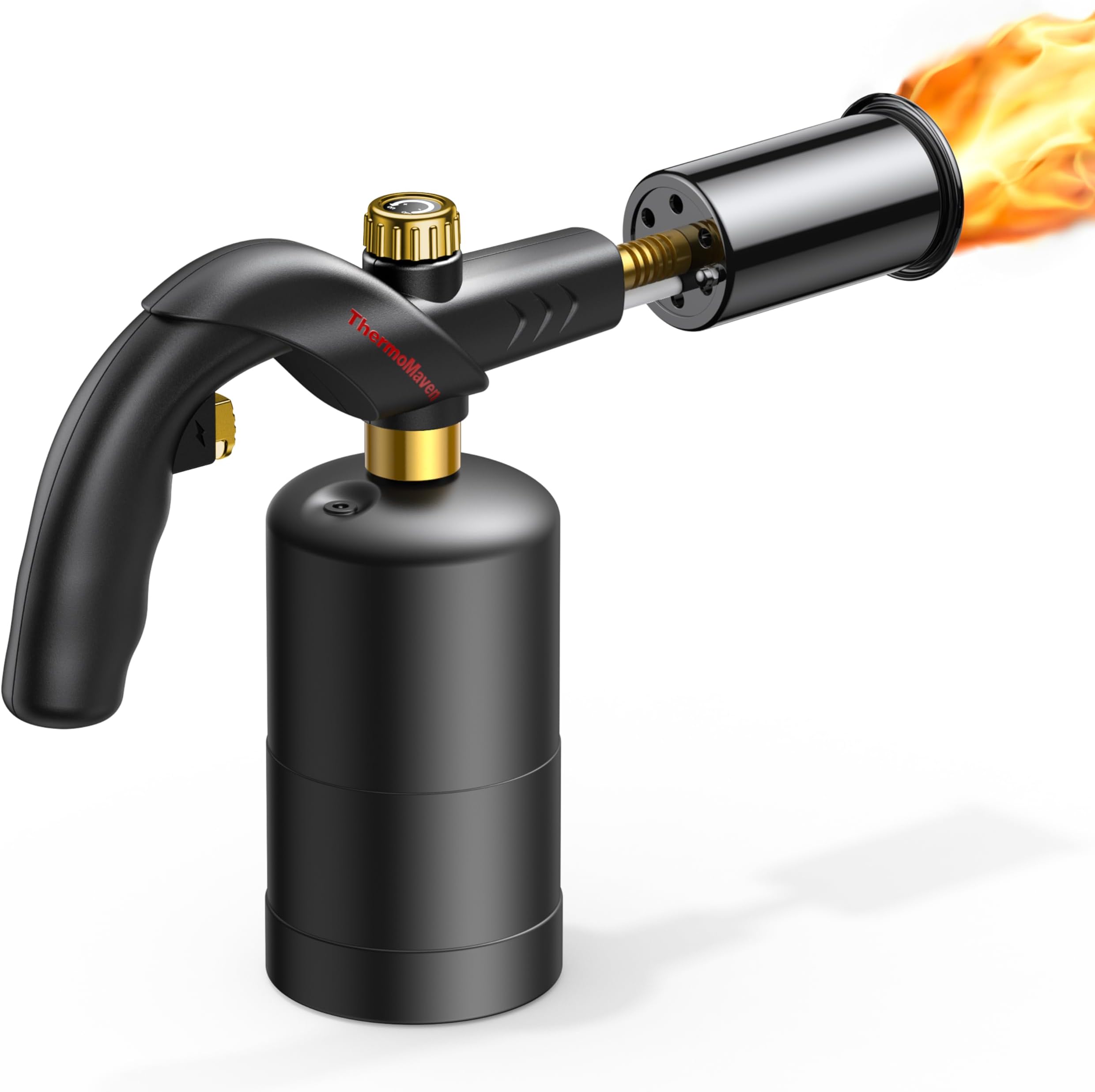 ThermoMaven Powerful Propane Torch, Charcoal Torch Lighter, Sous Vide Cooking Torch, Culinary Kitchen Torch, Flamethrower Meater Gun Lighter, Blow Torch (Tank Not Included)-Black & Gold