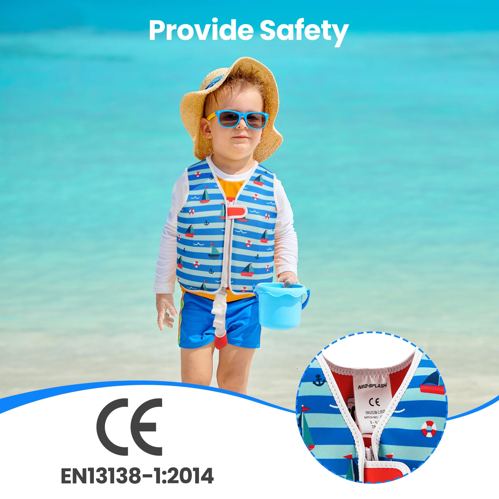 Giubbotto di nuoto per bambini e bambine, con cinghie di sicurezza regolabili, età 1-6