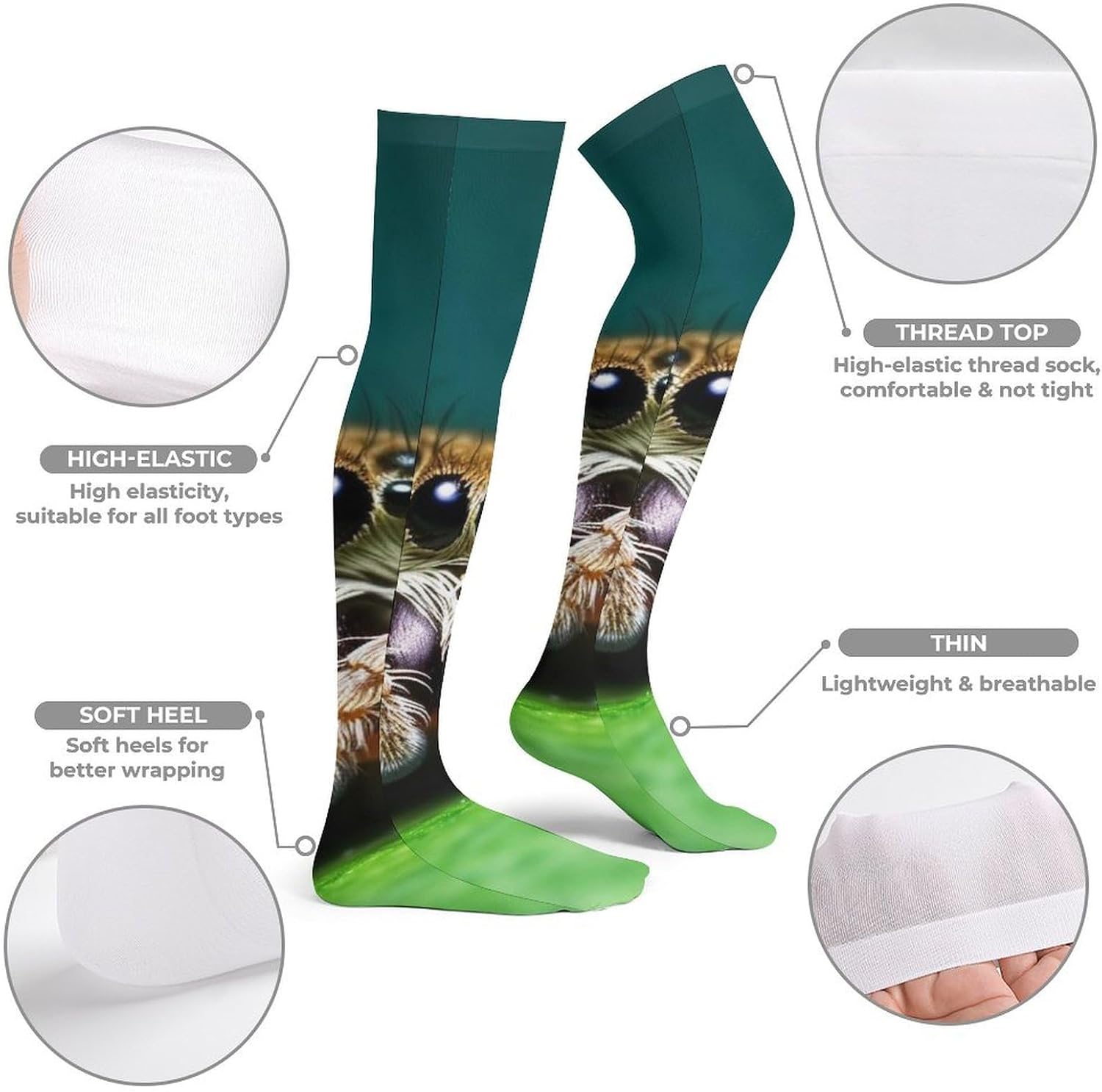Wildlife Spider Knee High Stockings for Women 23.6" Breathable Thigh High Stockings Over The Knee Socks