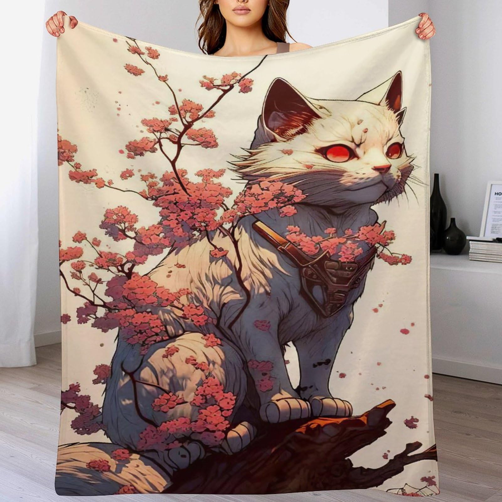 Couverture polaire chat 100x130cm en flannel douce pour lit et canapé