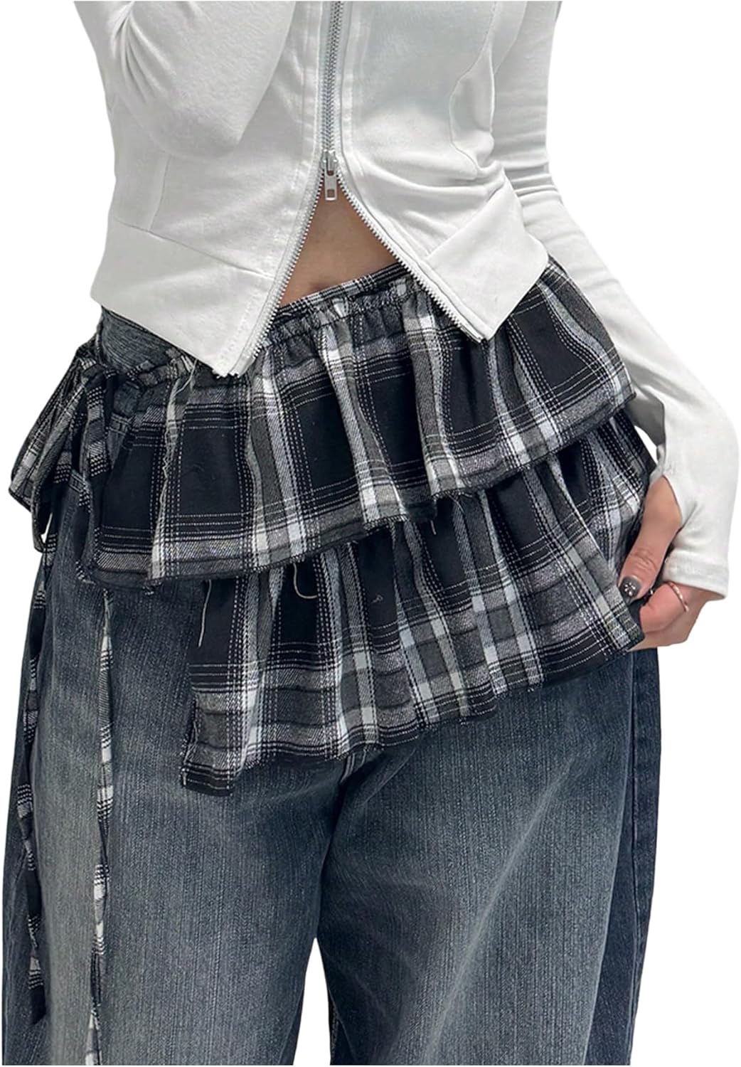 SHENHE Women's Plaid Layered Ruffle Side Tie Y2k Low Rise Coquette Wrap Micro Mini Skirt