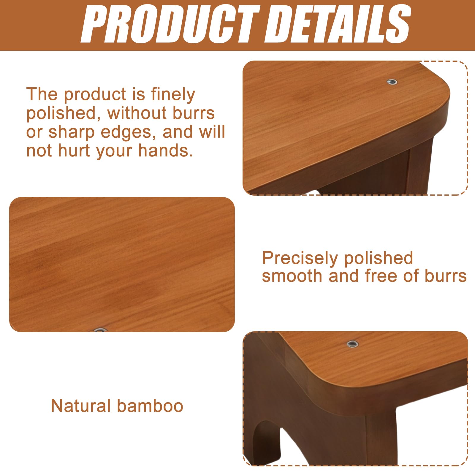 37 x 20 x 17 cm. Sgabello ergonomico per WC, in bambù stabile per adulti con design naturale, sgabello sano e portatile, supporto per la seduta antiscivolo in caso di stitichezza