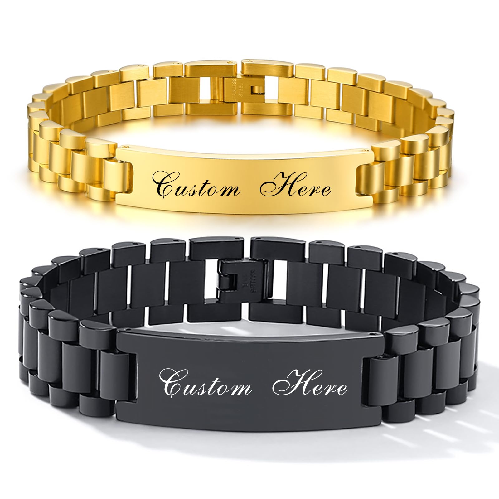 Personalized Love Gift Bracelets for Couples - Customized 15.5mm/10mm Stainless Steel Matching Bracelet for Women Men, Engraved Name Promise Valentine's Day Gifts to Her/Him Husband Boyfriend