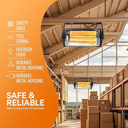 Miniatura 2 de Calentador eléctrico de garaje de 120 V, 7501500 W para montaje en techo, para garaje, tienda, patio con inclinación ajustable de 90, radiante de