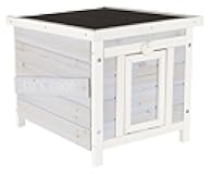 TRIXIE Small Outdoor Cat House, Weatherproof Cat Home with Raised Floor, Hinged Asphalt Roof & Covered Opening, Outdoor Shelter for Cats and Small Animals, Gray & White Fir Wood