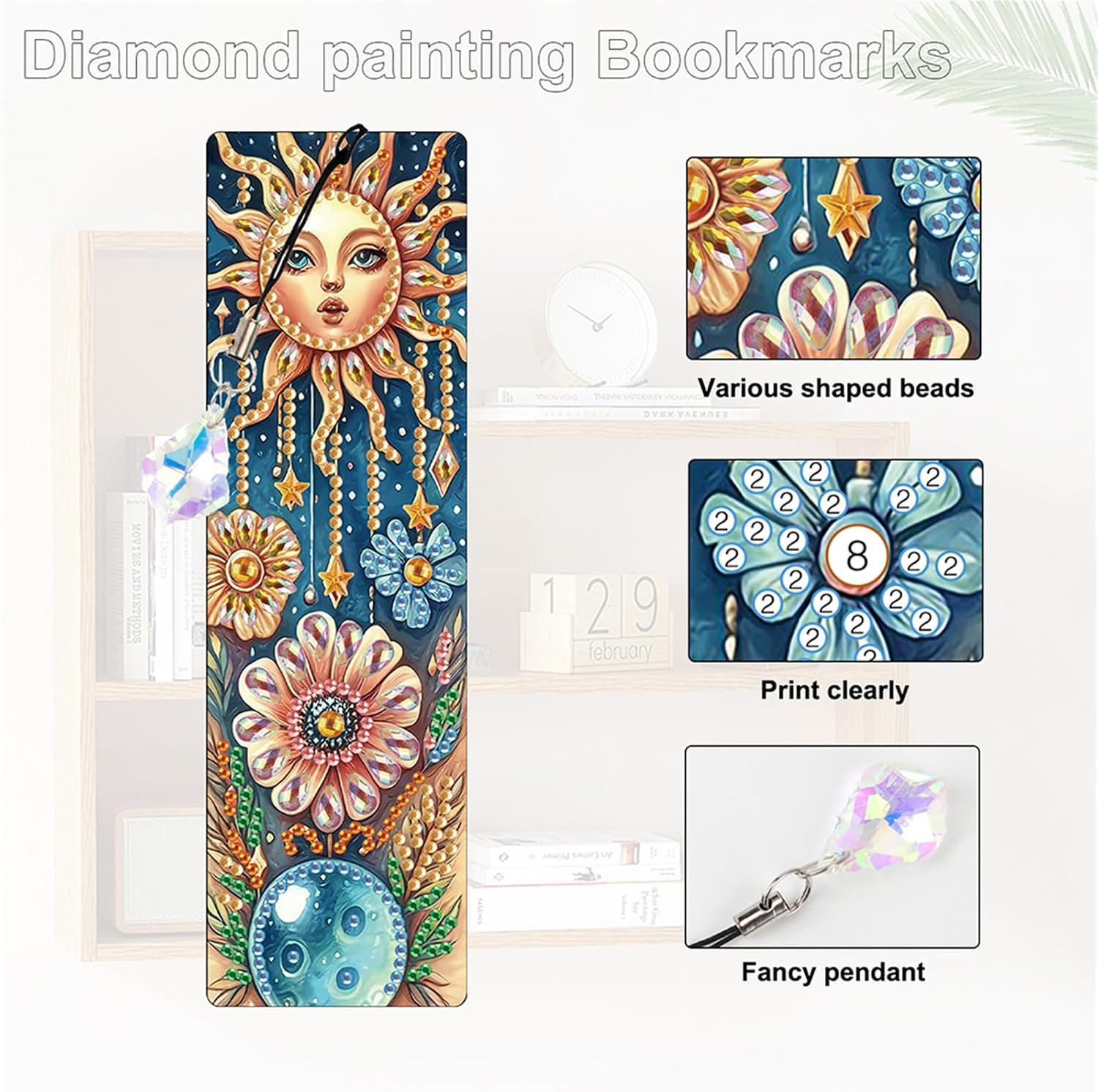 12Pcs Diamond Art Bookmarks Kits for Adults,DIY Small Diamond Painting Bookmark, 5D Diamonds Dot Craft Making for Book Lovers (Moon Flowers)