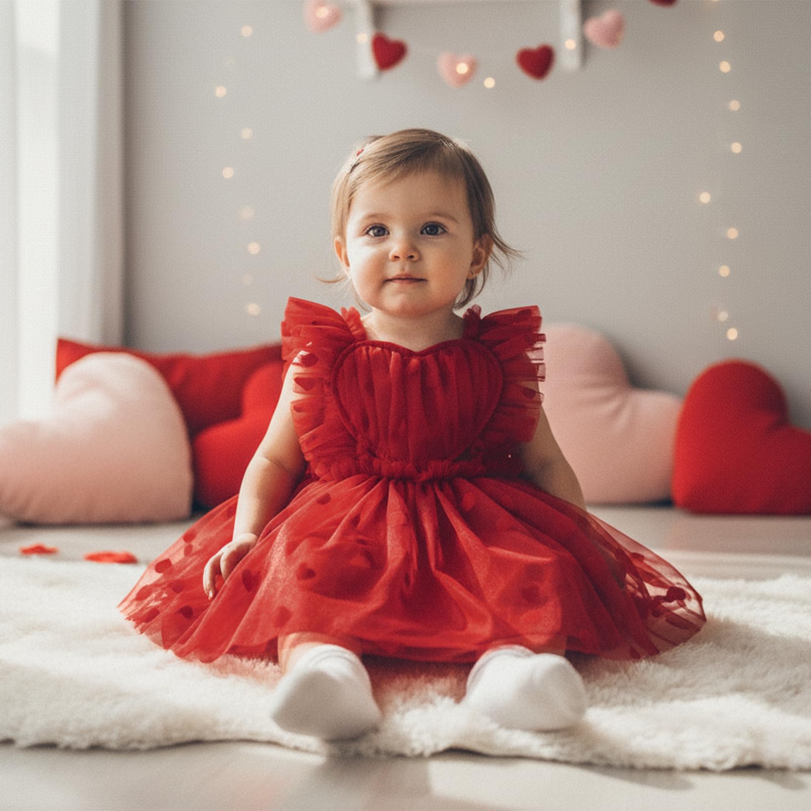 GXNRHG Baby Girl Valentines Tutu Sukienka Śliczny nadruk w kształcie serca Pończoch Suknie liniowe Letnia księżniczka Urodziny Party Wzburzona sukienka letnia