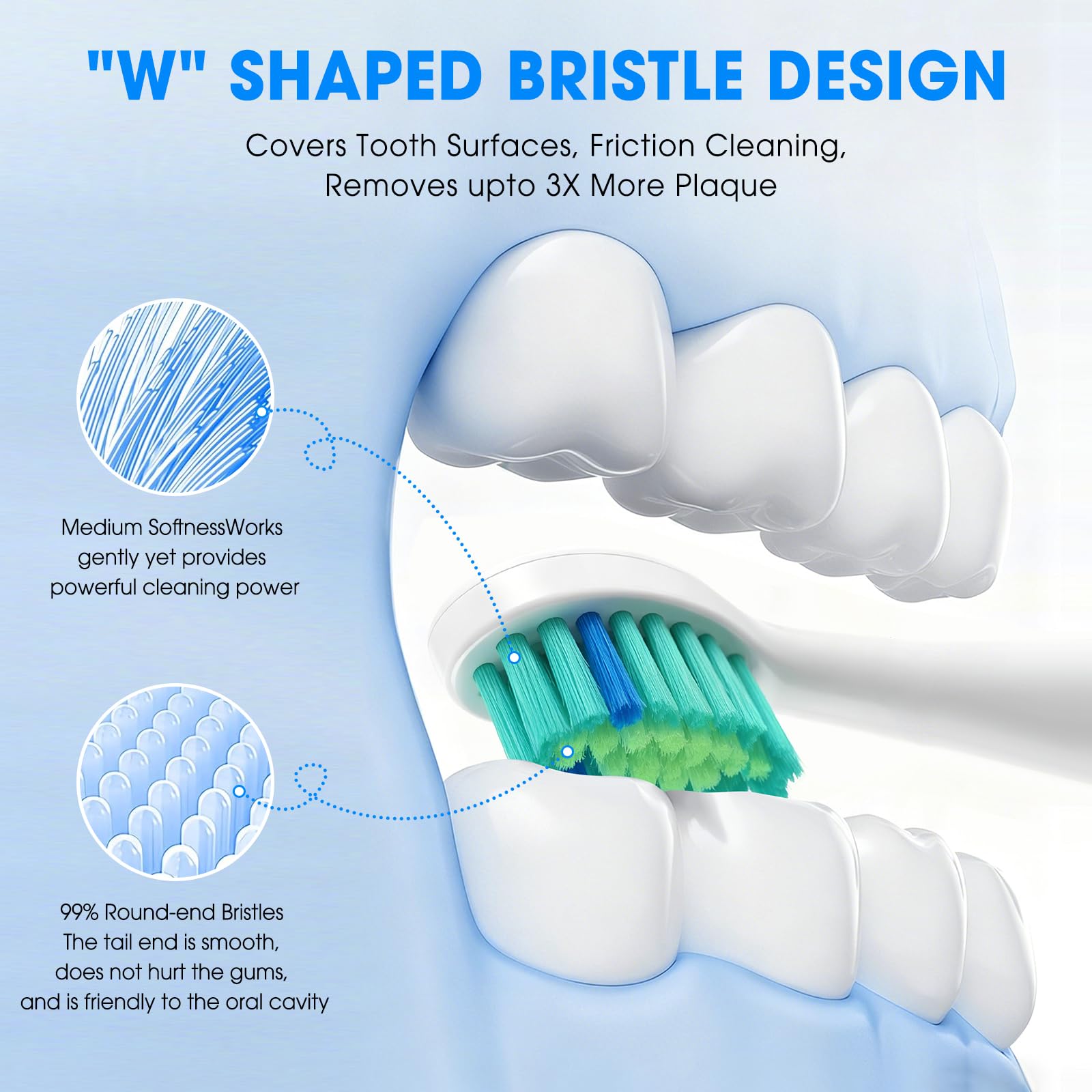 Cabezales de repuesto para cepillo de dientes TAO Clean Sonic, cabezales de repuesto para cepillo de dientes TAO Clean Sonic, cerdas suaves medianas para adultos, blanco, paquete de 4