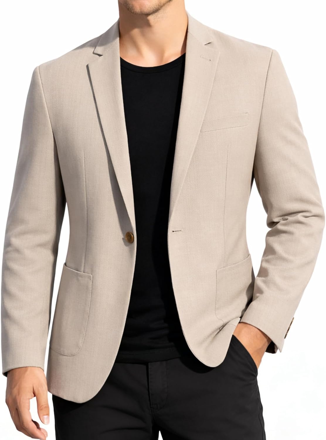 Mens Casual Blazer One Button Suit Jacket with Pockets Lightweight Sport Coats for Business Office Party