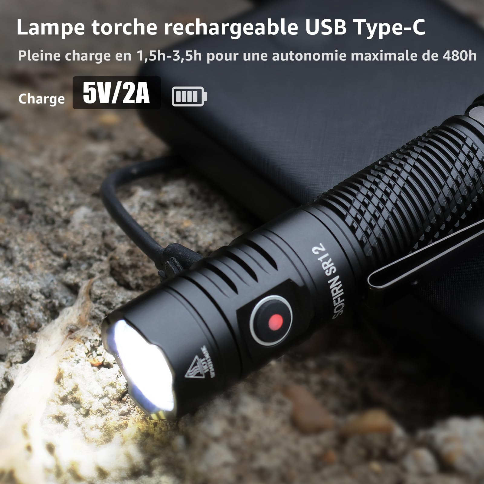 Sofirn SR12 lampe rechargeable à DEL – poche lumineuse EDC, 396,2 m, haute luminosité, étanchéité IP68, interface