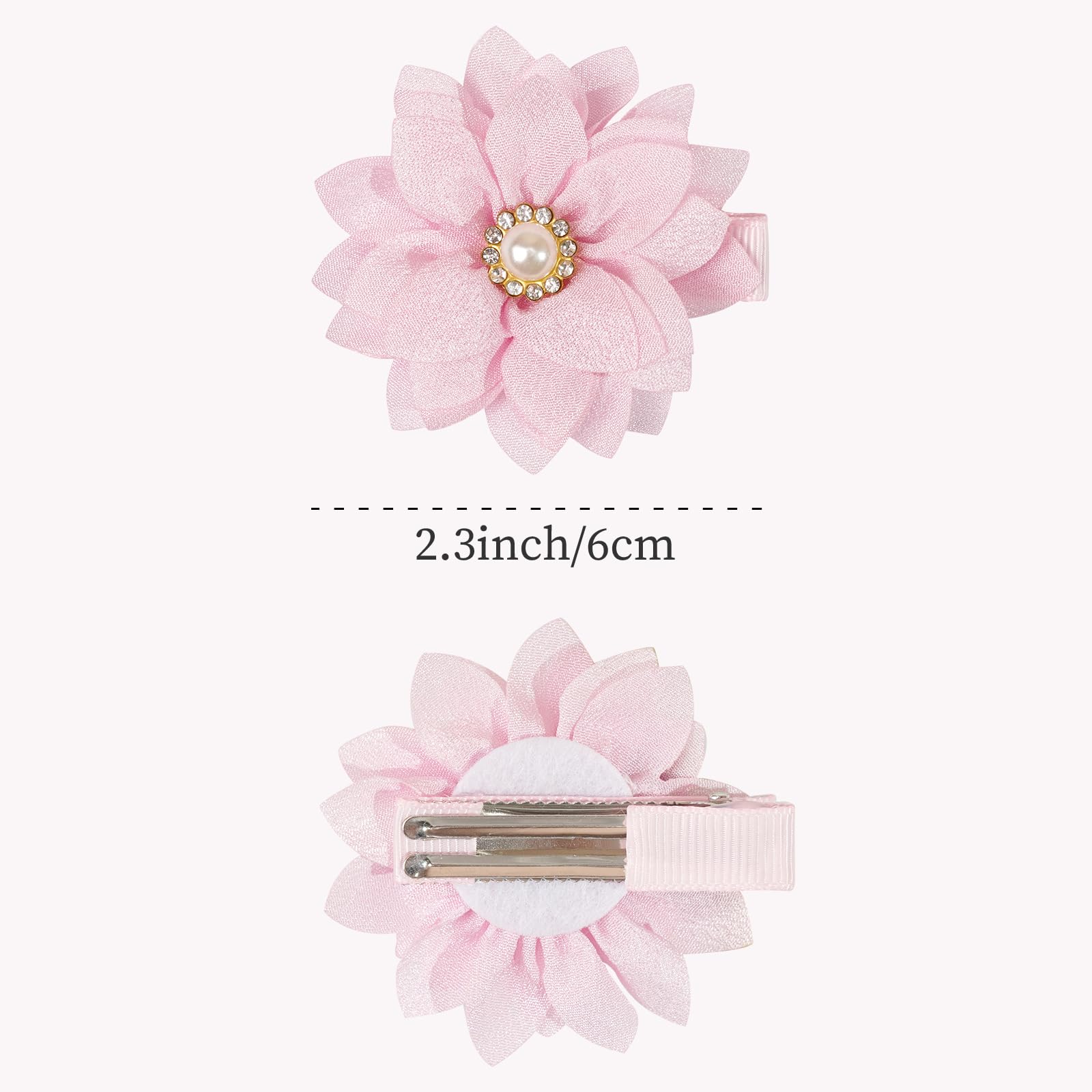 DeD 40 fermagli per capelli in chiffon da 5,8 cm, con fiore di strass, piccoli fermagli per capelli per ragazze e neonati, set da 20 paia