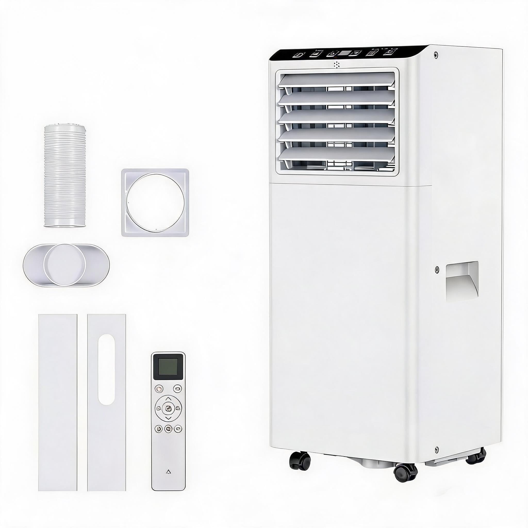 GarveeMore 9000 BTU 4-in-1 Portable Air Conditioner – Quiet Mobile AC with Digital Display, Cooling, Dehumidifier, Fan & Sleep Mode – Energy Efficient, 24H Timer, Window Kit & Remote, for Rooms Up to