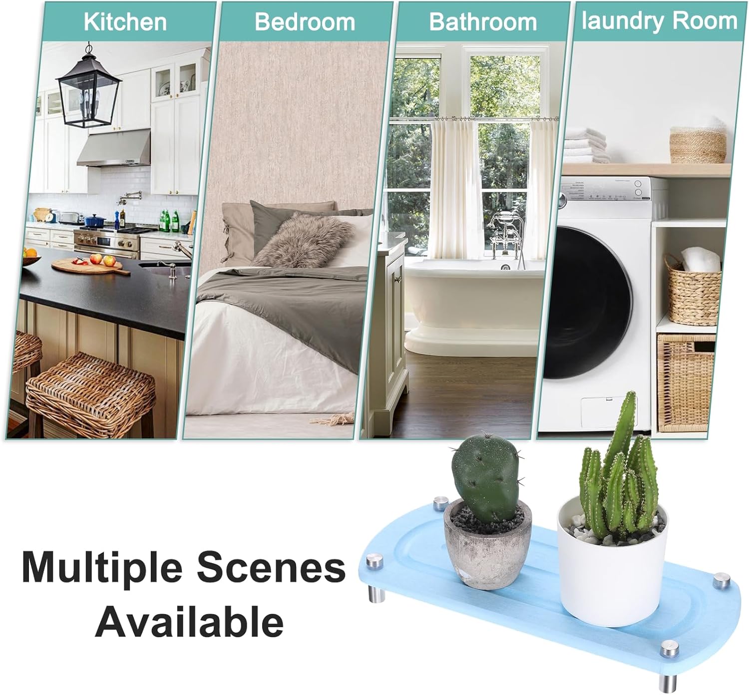 uxcell 3 Pcs Instant Dry Sink Caddy Organizer, Kitchen Sink Organizer Sponge Holder, Sink Diatomaceous Stand Riser with Stainless Steel Feet, Blue