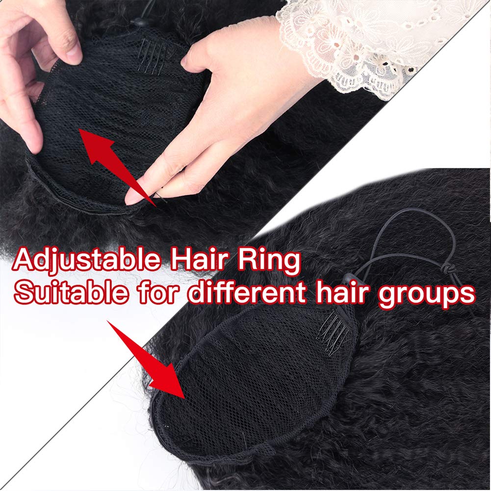 Italian Coarse Yaki Straight Human Hair Ponytail Extensions Afro Kinky Straight Drawstring Human Hair Ponytail Hairpieces 4B 4C Natural Curly Clip Ins Ponytail 8"inch for Black Womwen