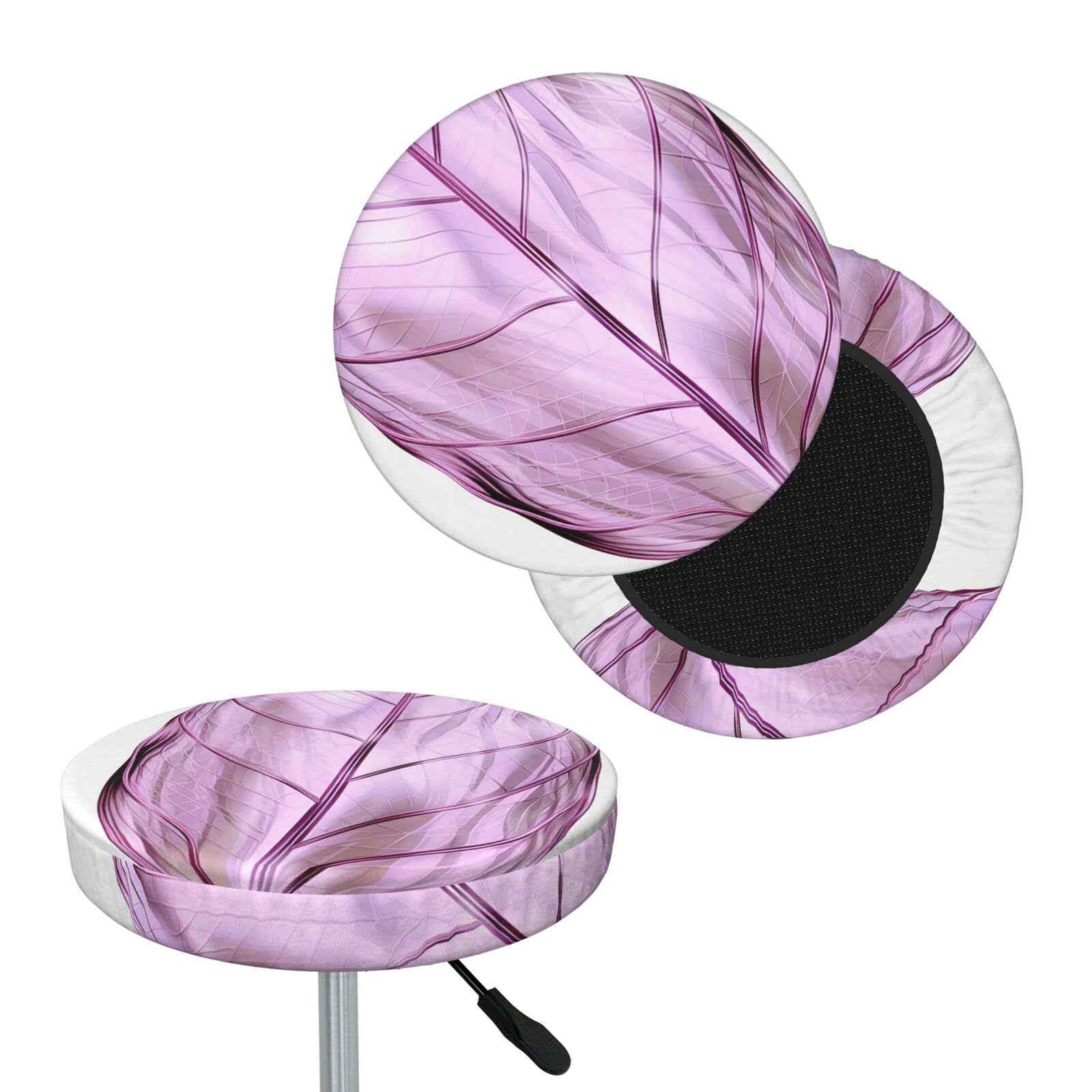 FekiLoot Lilac Leaves Round Bar Stool Covers Stretch Washable Bar Stool Covers Dustproof Slipcover Bar Chair Covers with Elastic Band for Bar Kitchen Living Room Decor 14 Inch