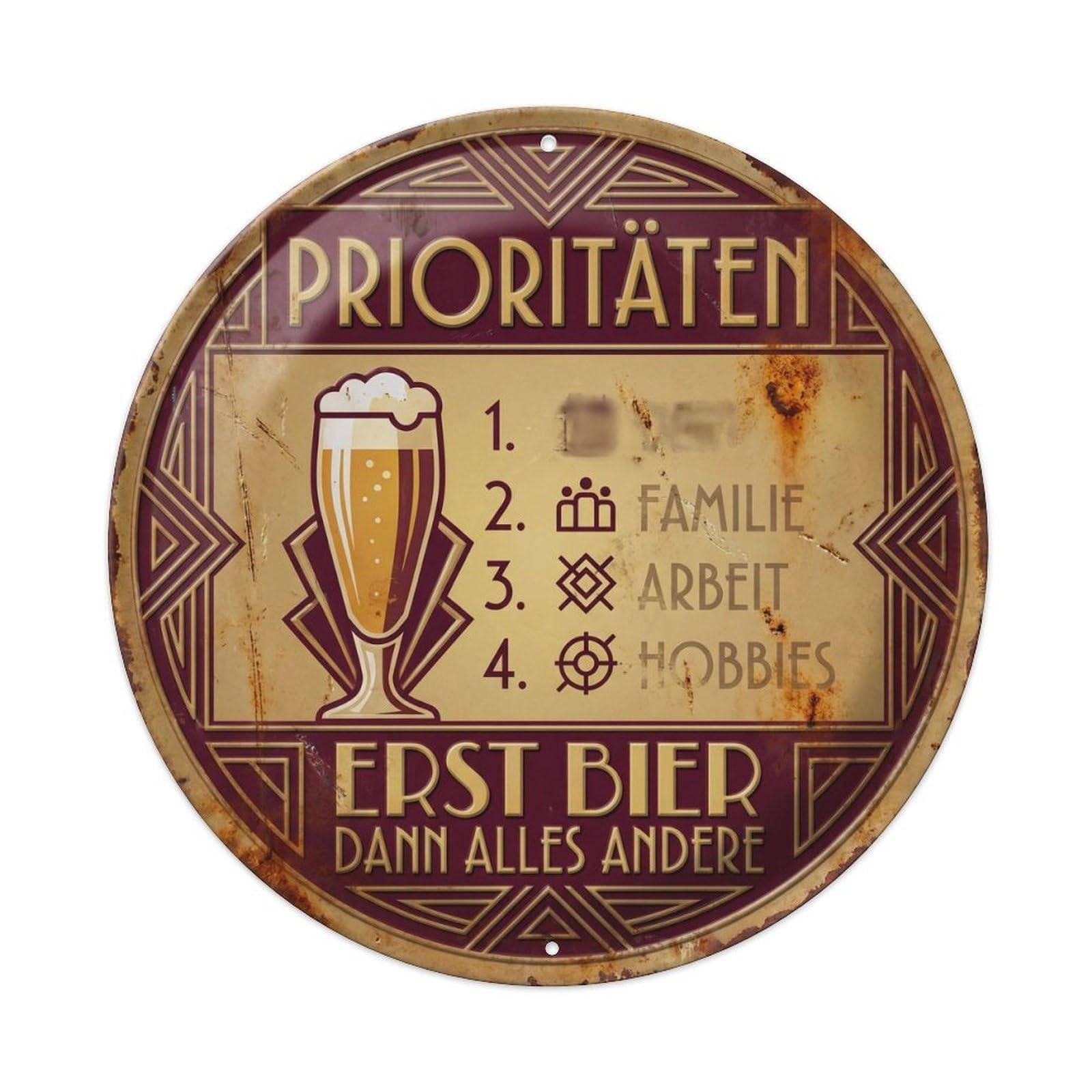 Vintage Bar Style Prioritäten Humorous Lounge Priorities Metal Tin Sign Plaque Wall Decor for Cafe, Club, Garden Round Metal Poster 8x8Inch