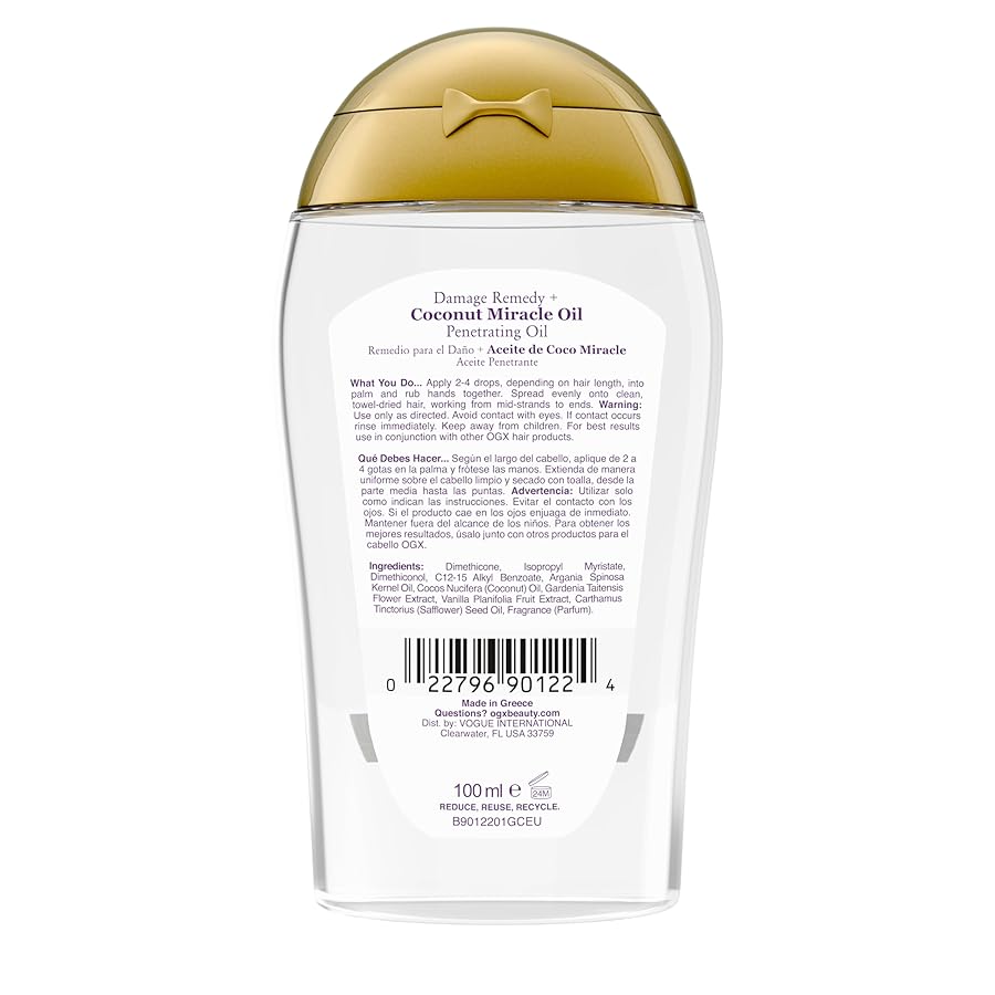OGX Extra Strength Damage Remedy + Coconut Miracle Oil Penetrating Hair Oil Treatment, Extra Hydrating Anti-Frizz Oil for Coarse, Dry Hair, Paraben-Free, Sulfated-Surfactants Free, 3.3 Fl Oz - image 8