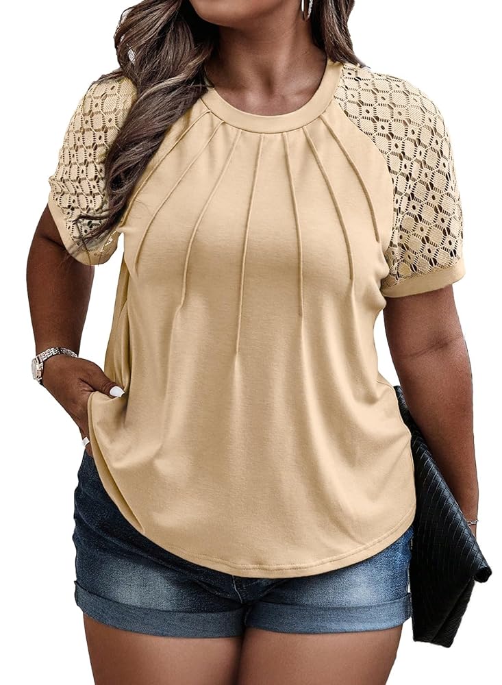 特別価格Eytino Womens Plus Size Summer Tops Hollow Out Round Neck Short Sleeve Loose Casual Shirts Blouse,3X Black並行輸入